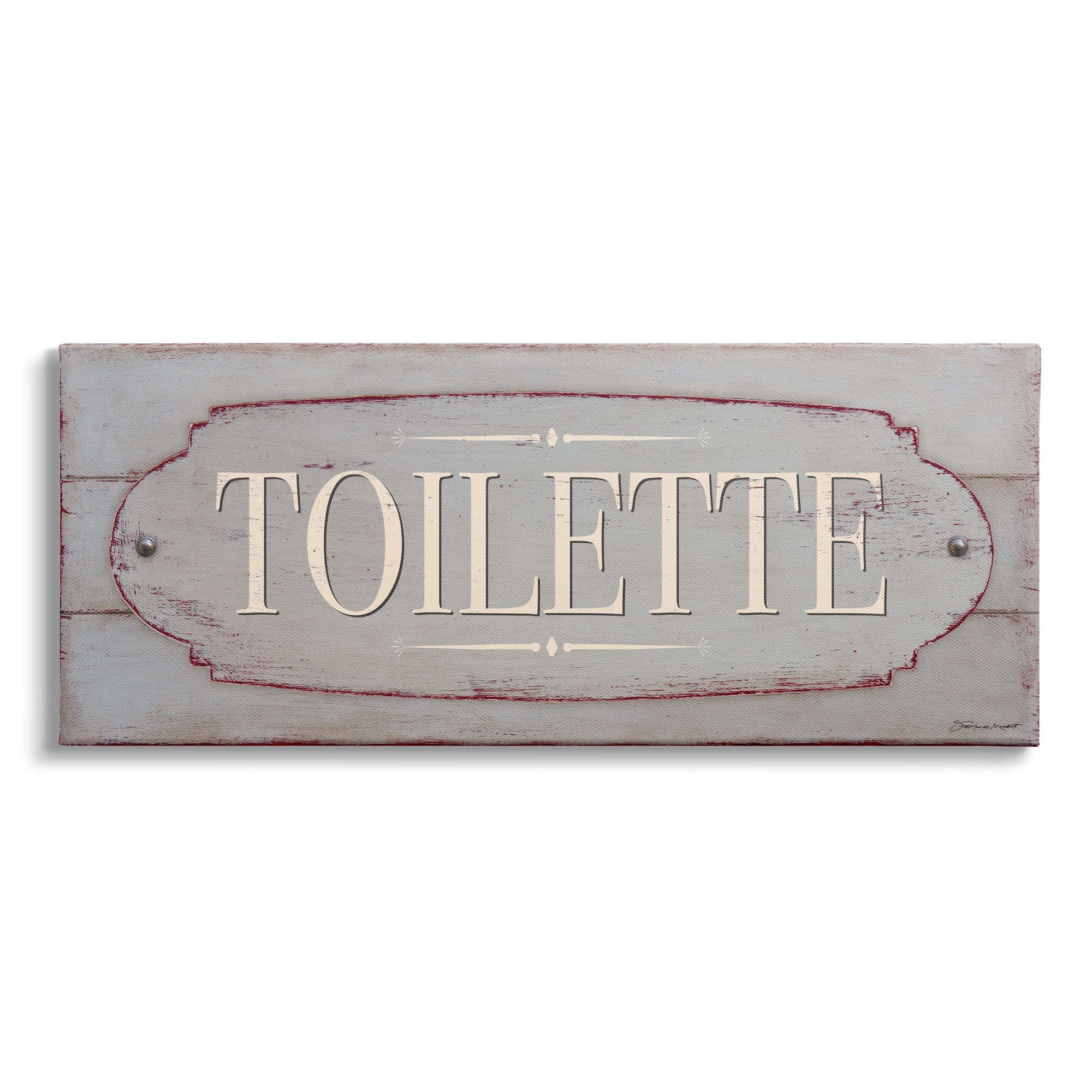 Stupell Industries Rustic Toilette Sign French Farmhouse Traditional Grain Pattern, 48 x 20, Design by Stephanie Workman Marrott