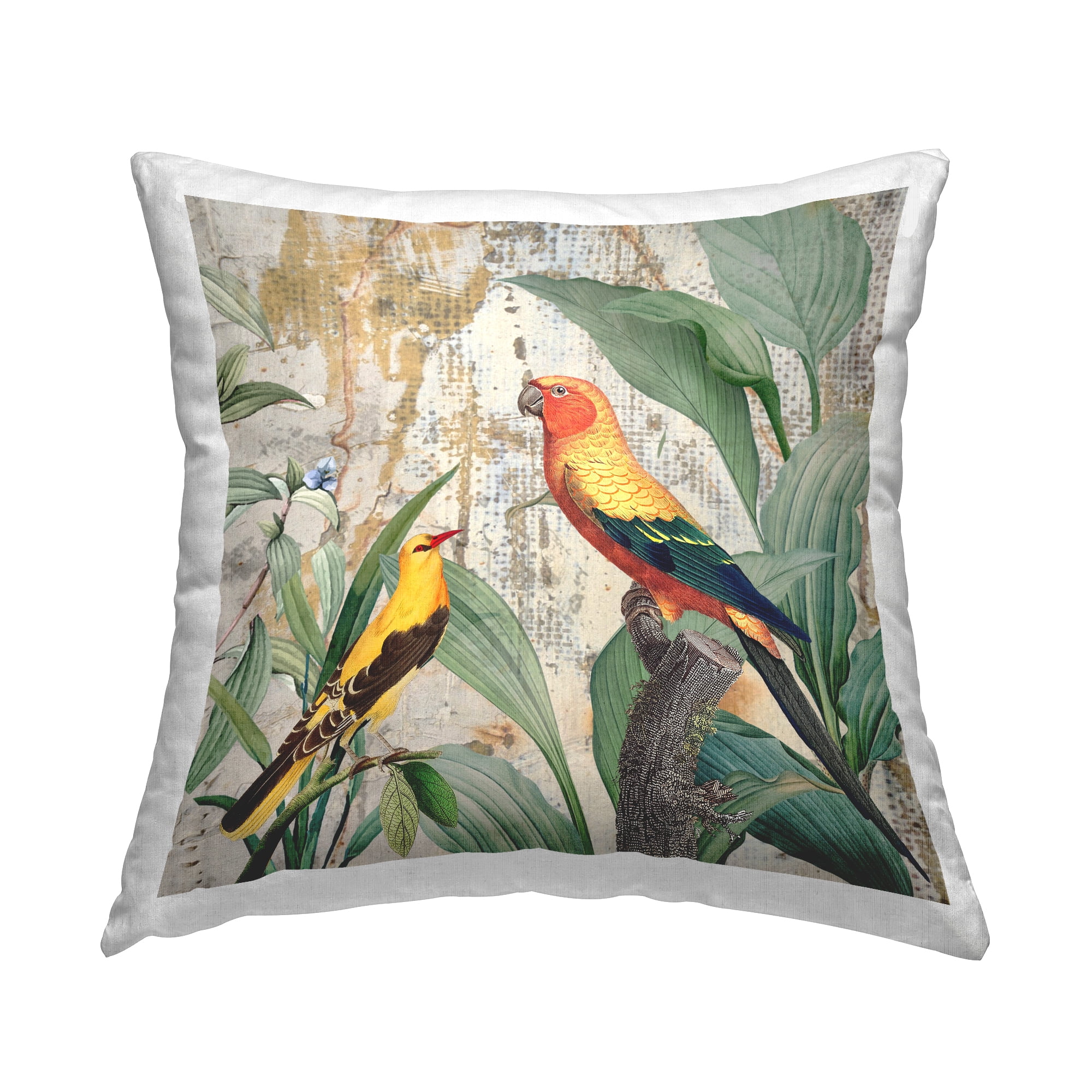 Stupell Industries Rustic Tropical Birds Decorative Printed Throw Pillow, 18 x 18