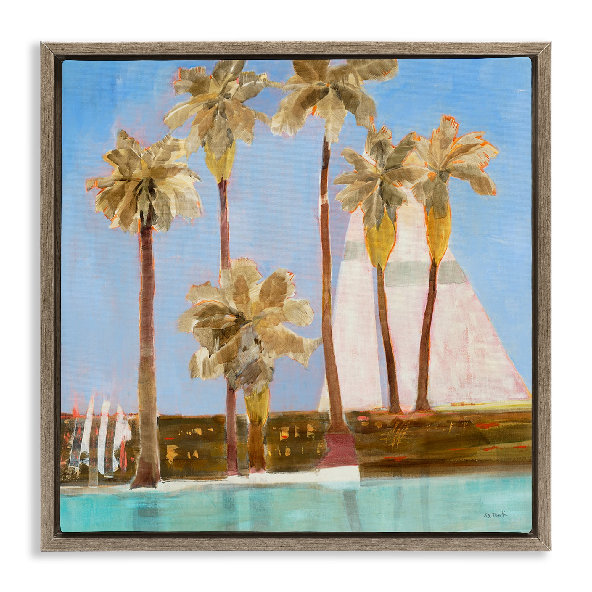 Stupell Industries Rustic Tropical Scene Coastal Painting Brown Floater Framed Canvas Art Print Wall Art, 25 x 25