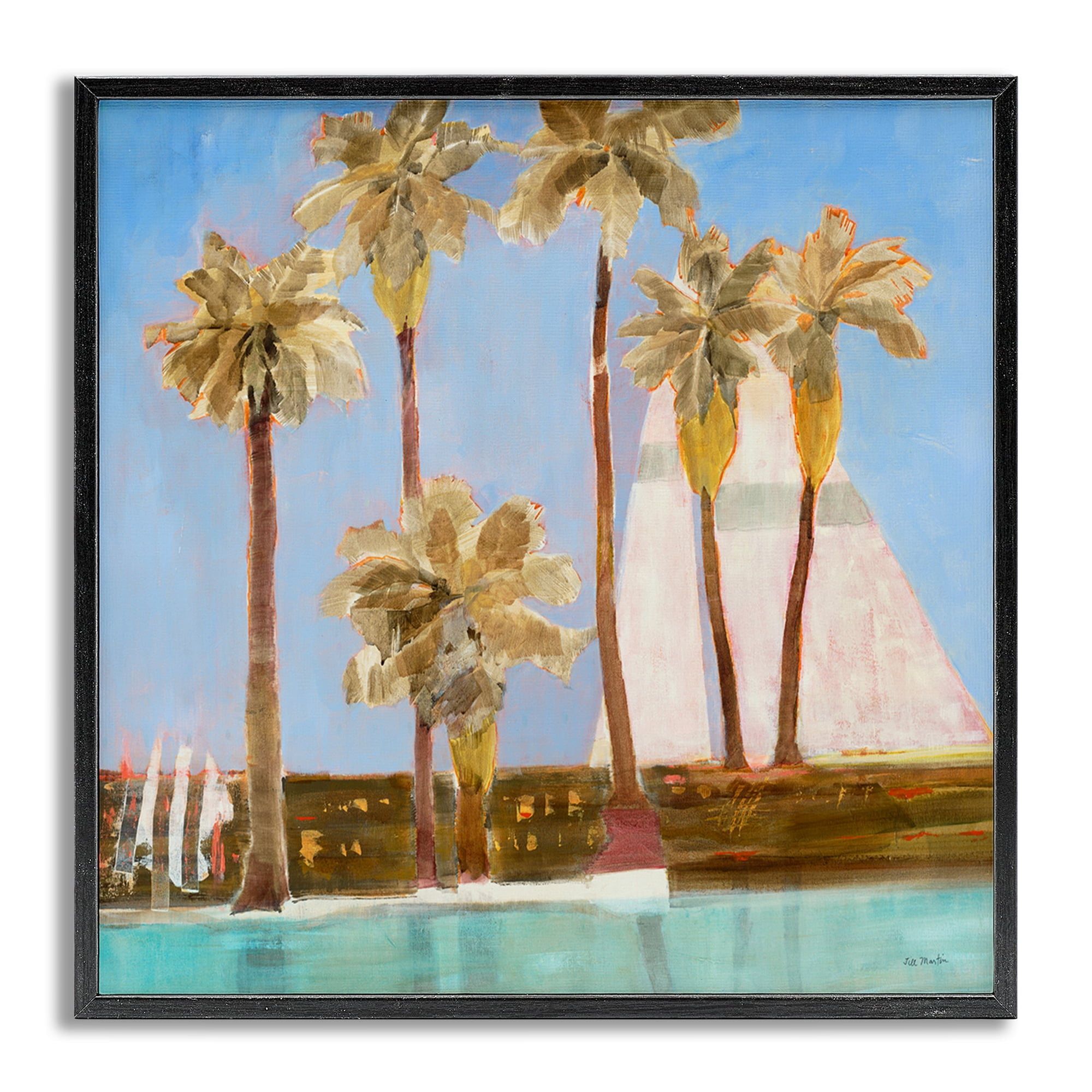 Stupell Industries Rustic Tropical Scene Coastal Painting Gray Framed Art Print Wall Art, 17 x 17