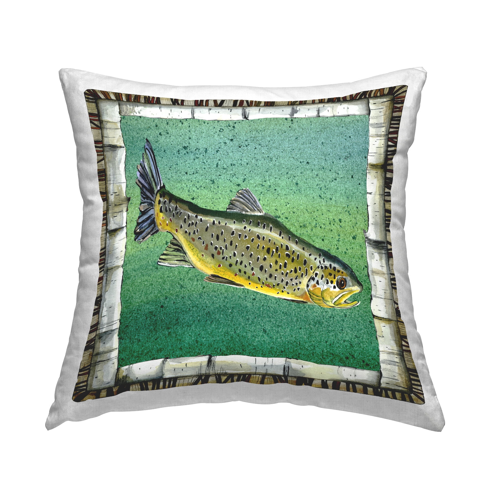 Stupell Industries Rustic Trout Fish Decorative Printed Throw Pillow Design by Jacki Frerichs