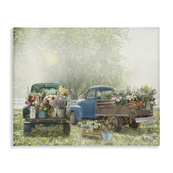 Stupell Industries Rustic Trucks with Country Flowers Transportation Painting Wrapped Canvas Canvas Art Print Wall Art, 48 x 36