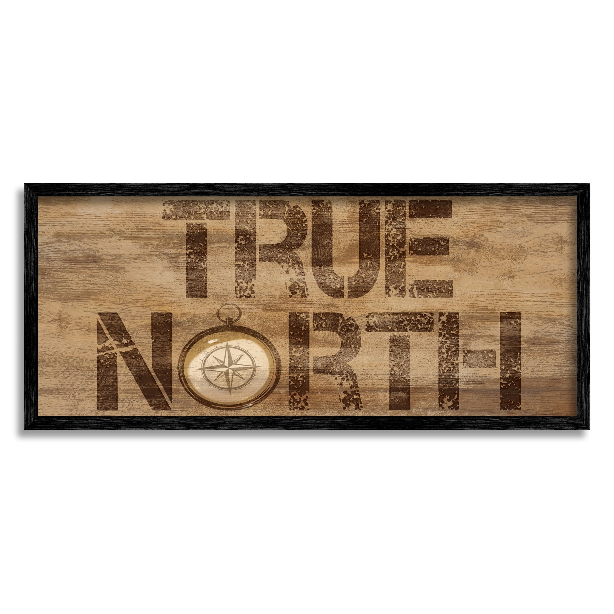 Stupell Industries Rustic True North Compass Nature Painting Black Framed Art Print Wall Art, 24 x 10