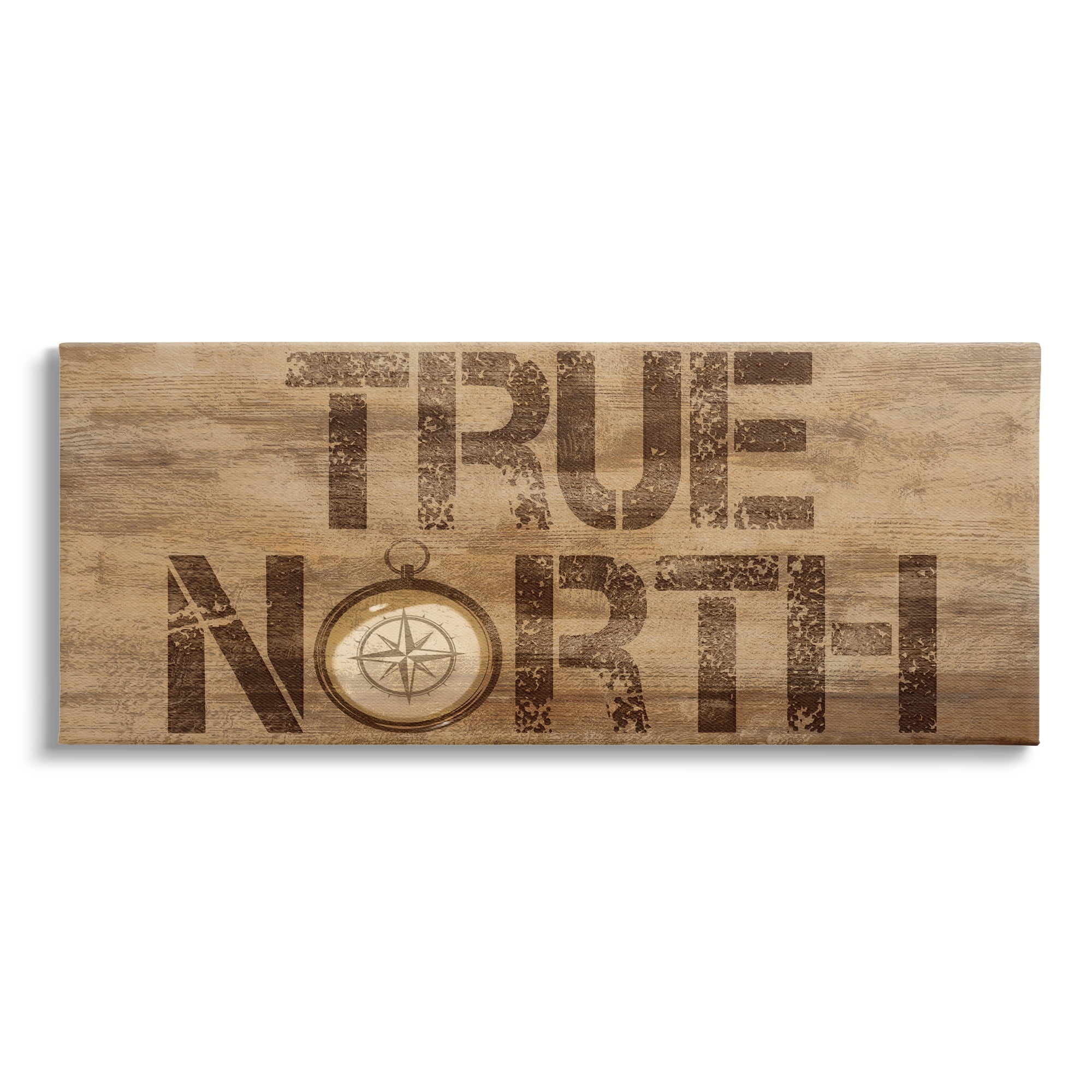 Stupell Industries Rustic True North Compass Nature Painting Gallery Wrapped Canvas Art Print Wall Art, 30 x 13