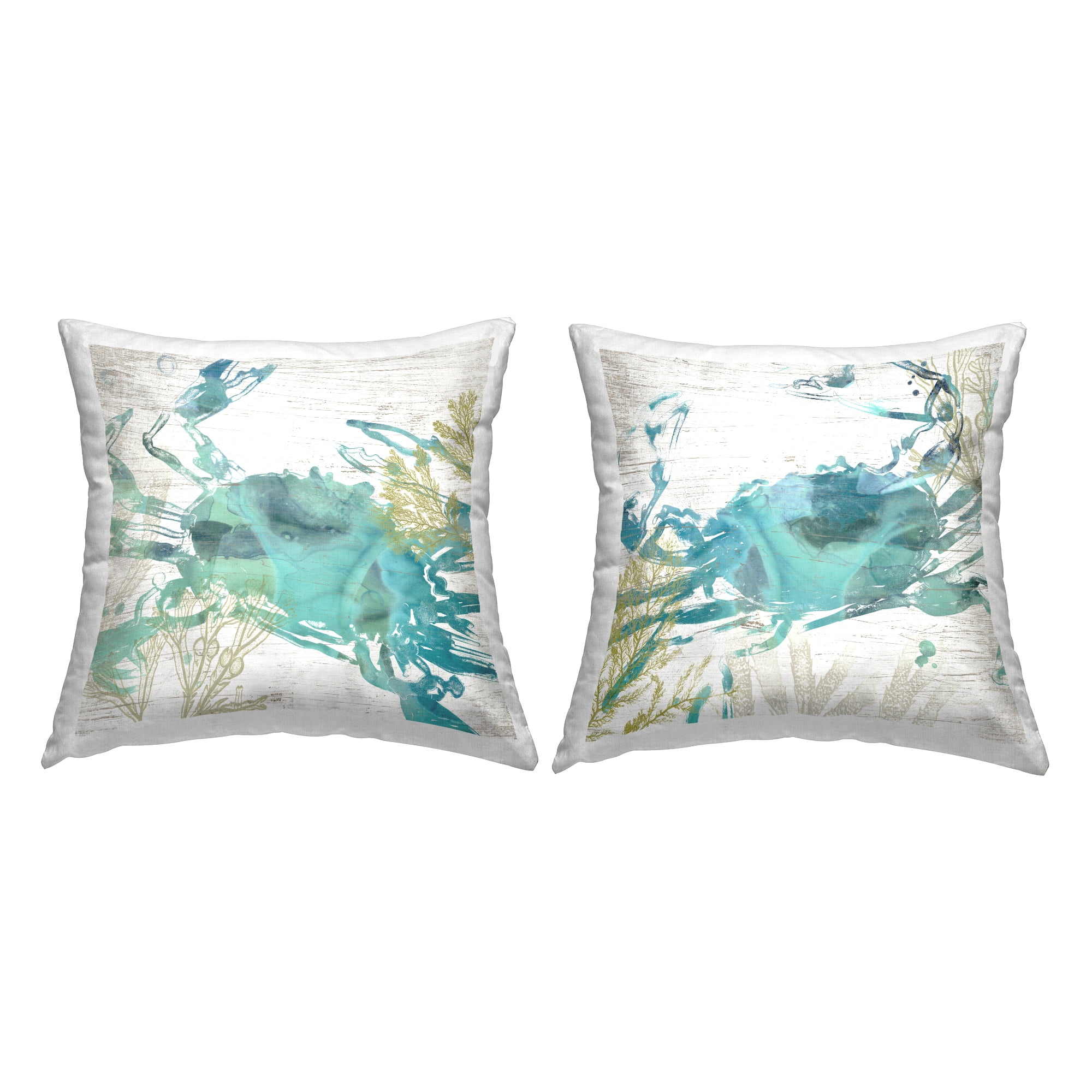Stupell Industries Rustic Turquoise Crabs Square Decorative Printed Throw Pillow, 18 x 18, Set of 2