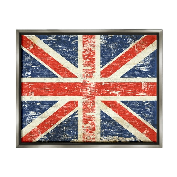 Stupell Industries Rustic United Kingdom Flag Town & City Painting Gray Floater Framed Art Print Wall Art, 31 x 25