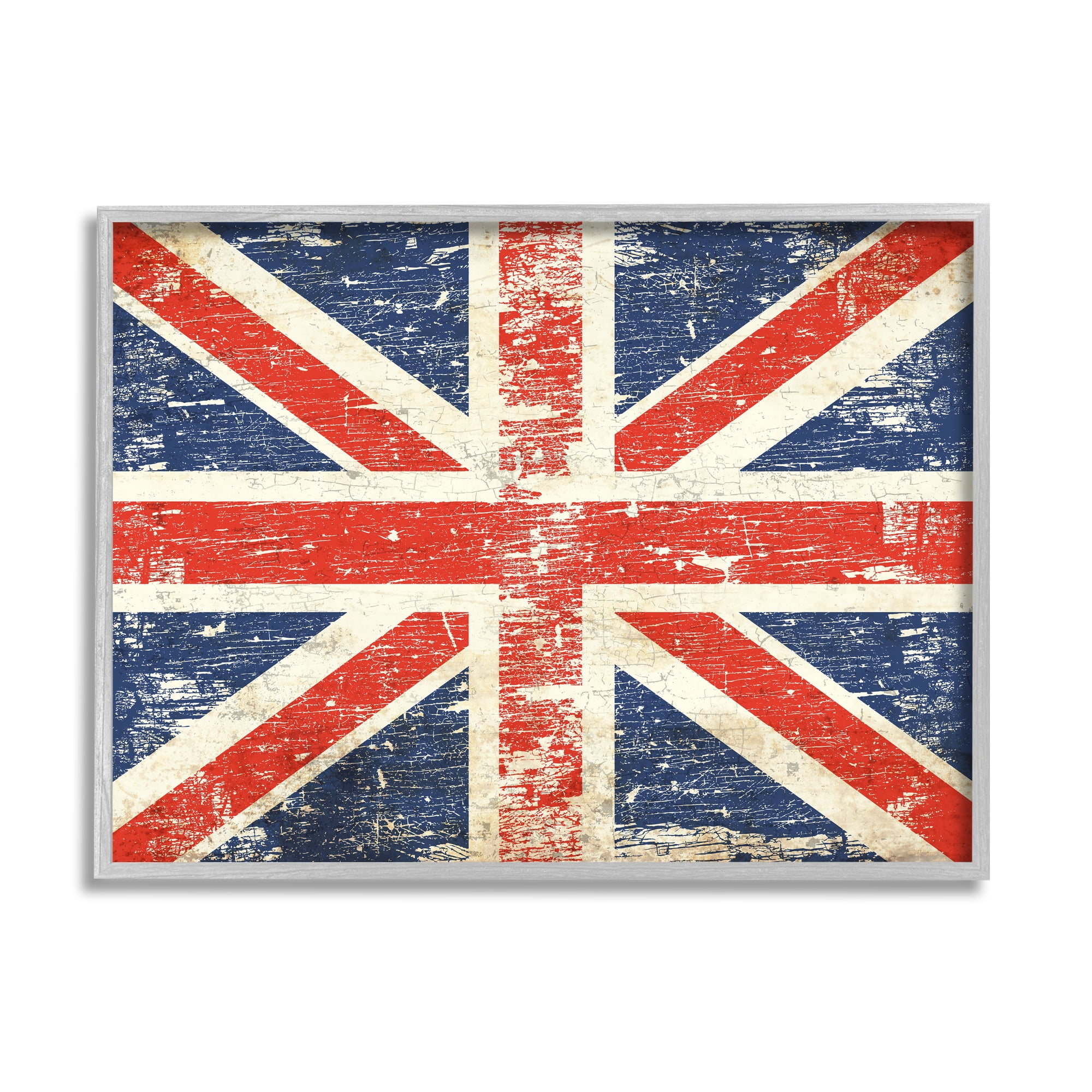 Stupell Industries Rustic United Kingdom Flag Town & City Painting Gray Framed Art Print Wall Art, 14 x 11