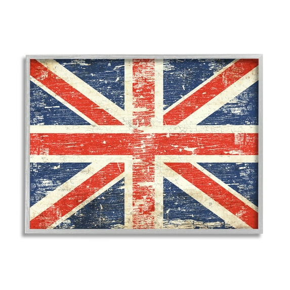 Stupell Industries Rustic United Kingdom Flag Town & City Painting Gray Framed Art Print Wall Art, 30 x 24