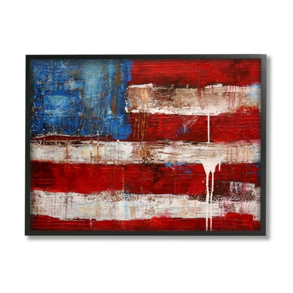 Stupell Industries Rustic United States Flag with Distressed Paint Drip Design by Erin Ashley, 16" x 20", Black Framed