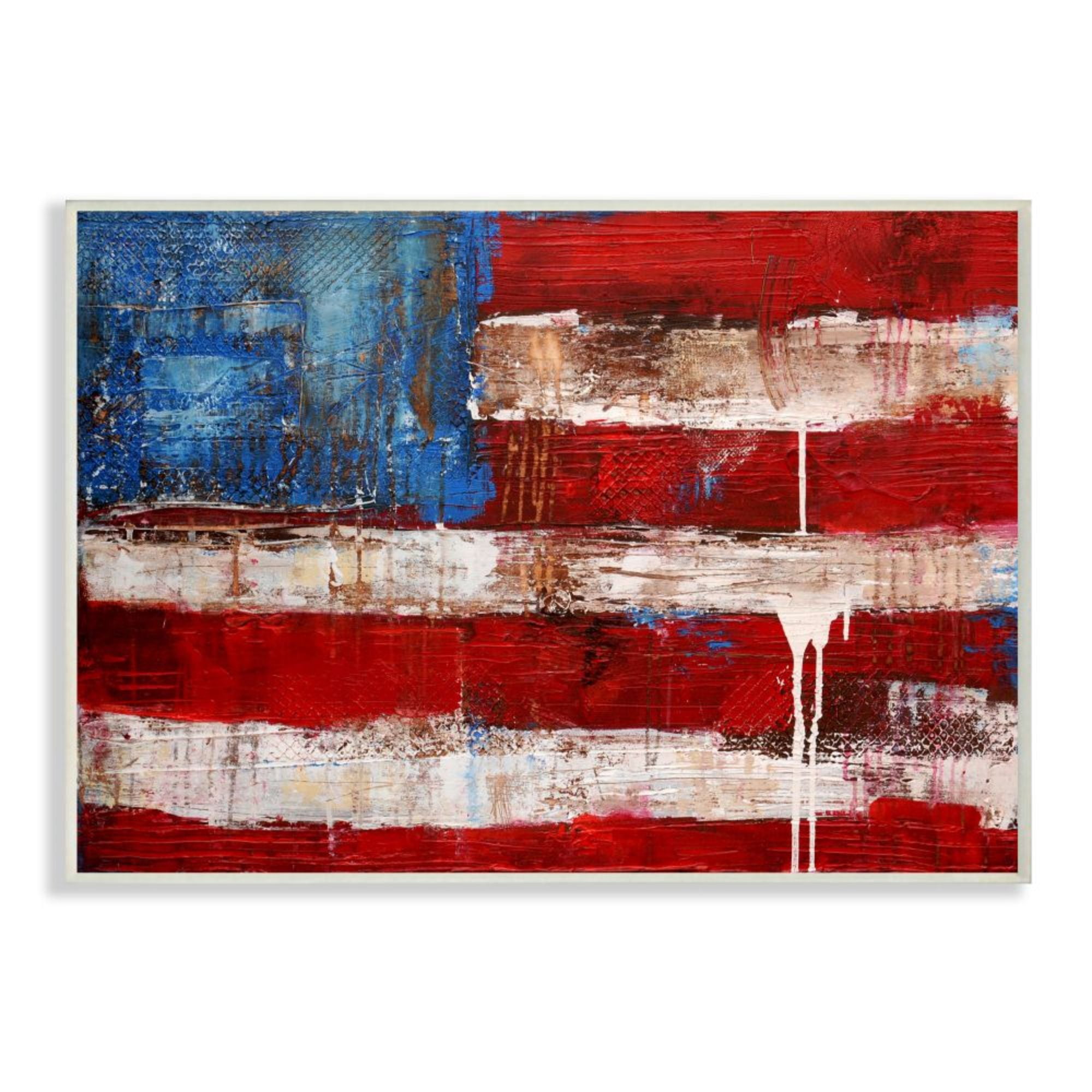 Stupell Industries Rustic United States Flag with Distressed Paint Drip Design by Erin Ashley