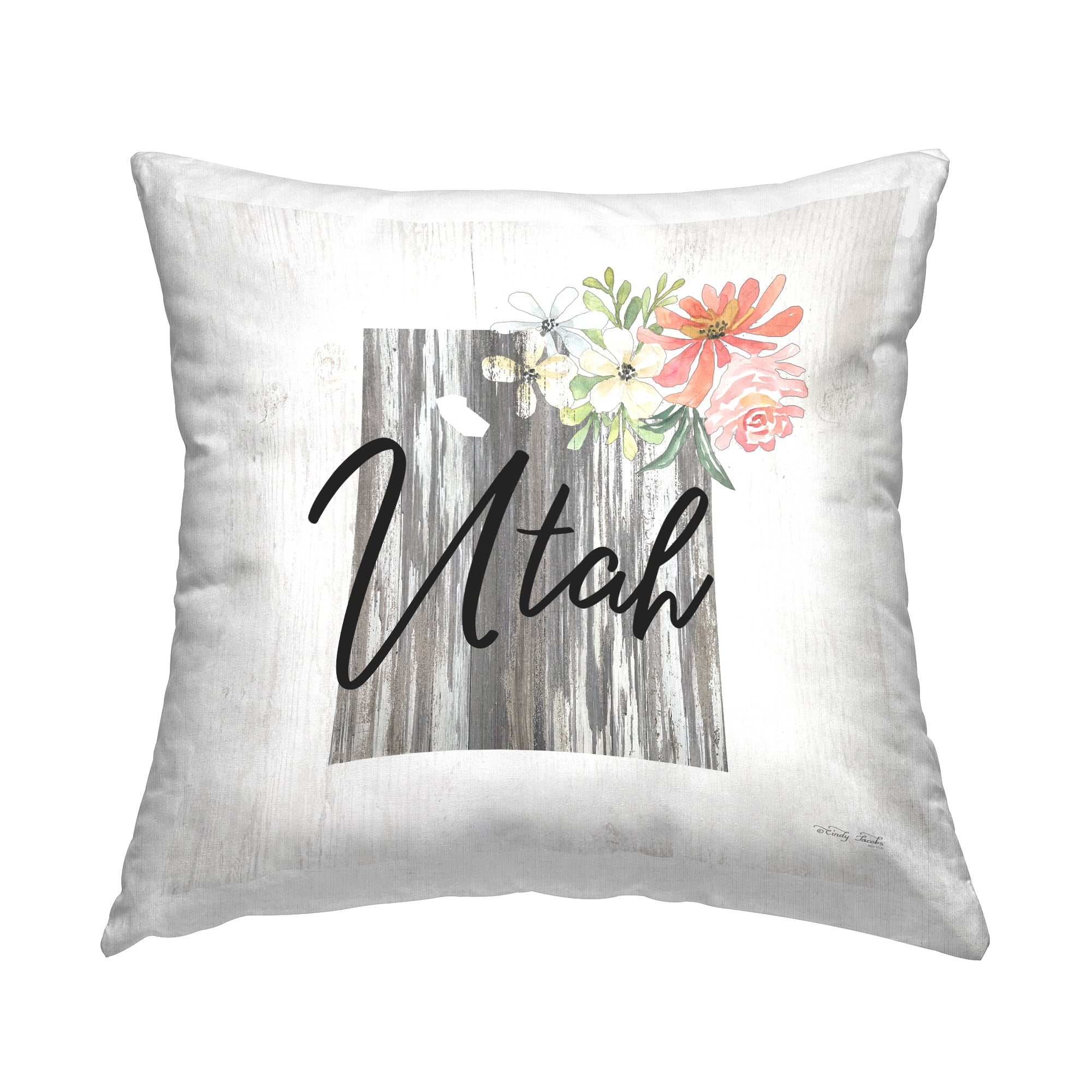 Stupell Industries Rustic Utah Floral State Square Decorative Printed Throw Pillow, 18 x 18