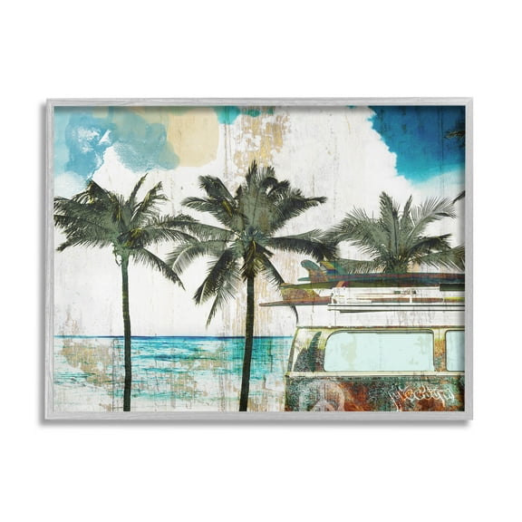 Stupell Industries Rustic Vacation Palm Trees Graphic Art Gray Framed Art Print Wall Art, Design by Sophie 6