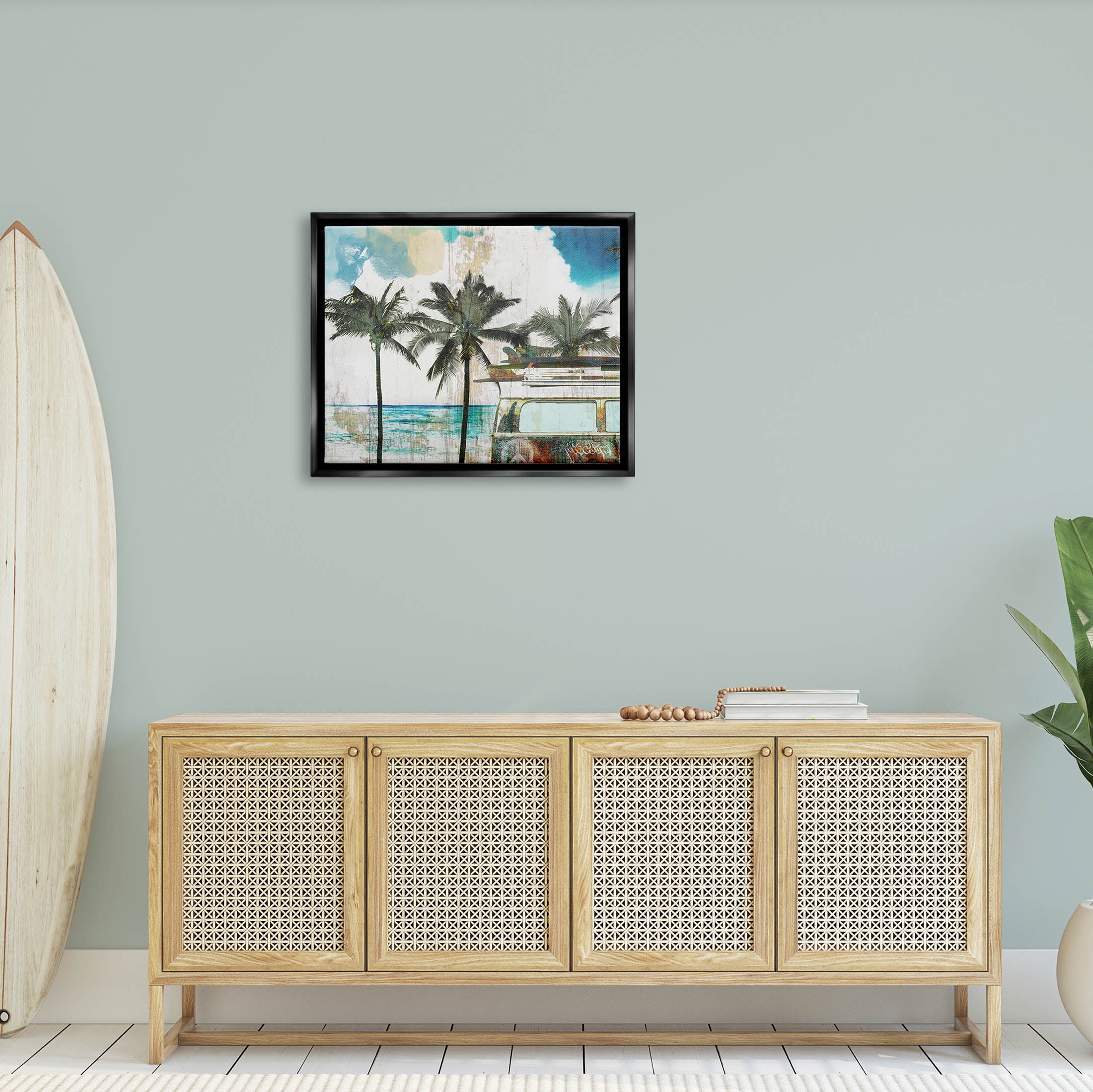 Stupell Industries Rustic Vacation Palm Trees Graphic Art Jet Black Floating Framed Canvas Print Wall Art, Design by Sophie 6