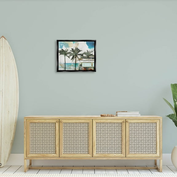 Stupell Industries Rustic Vacation Palm Trees Graphic Art Jet Black Floating Framed Canvas Print Wall Art, Design by Sophie 6