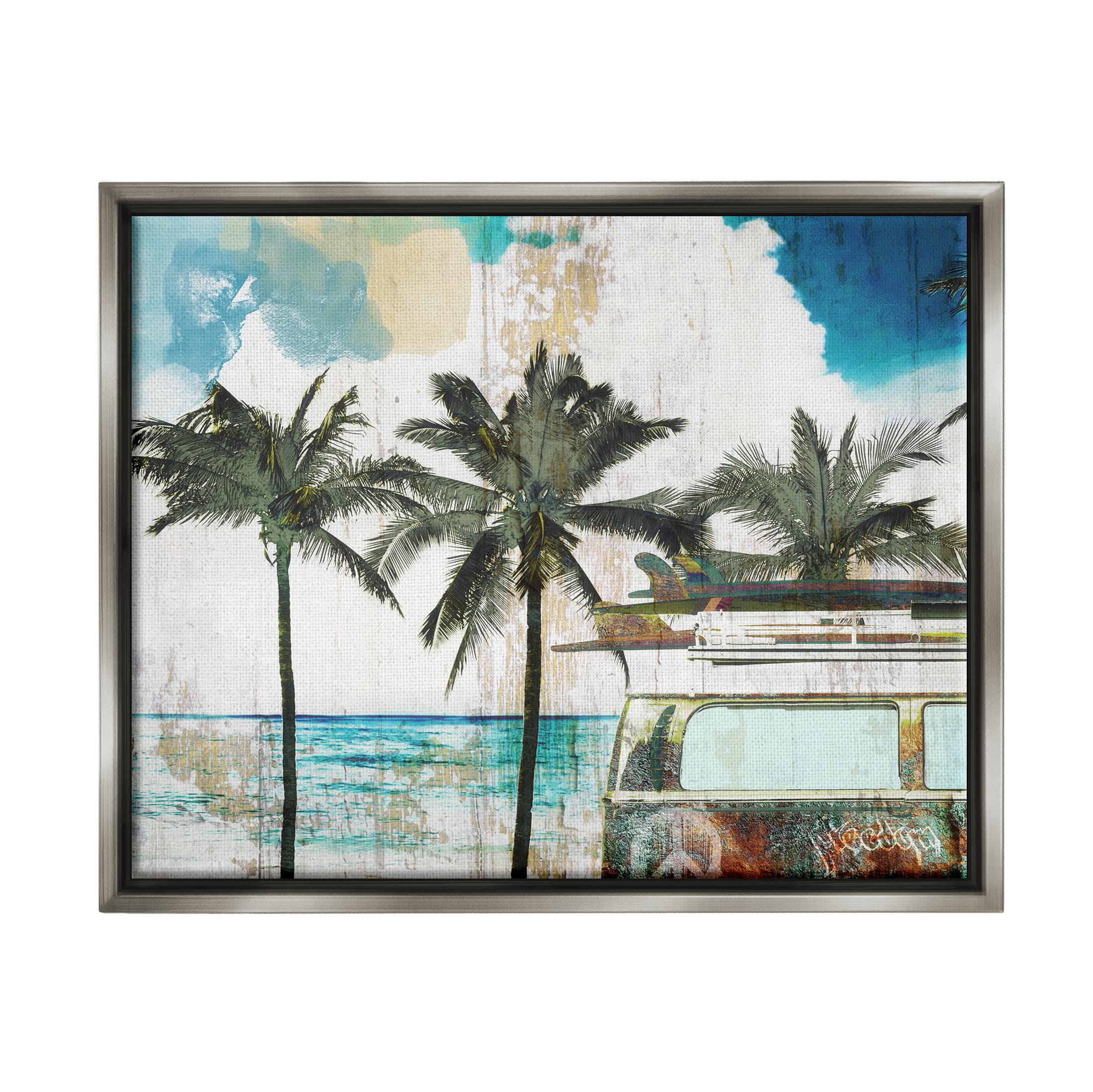 Stupell Industries Rustic Vacation Palm Trees Graphic Art Luster Gray Floating Framed Canvas Print Wall Art, Design by Sophie 6