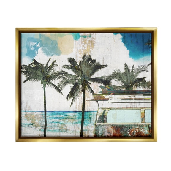 Stupell Industries Rustic Vacation Palm Trees Graphic Art Metallic Gold Floating Framed Canvas Print Wall Art, Design by Sophie 6