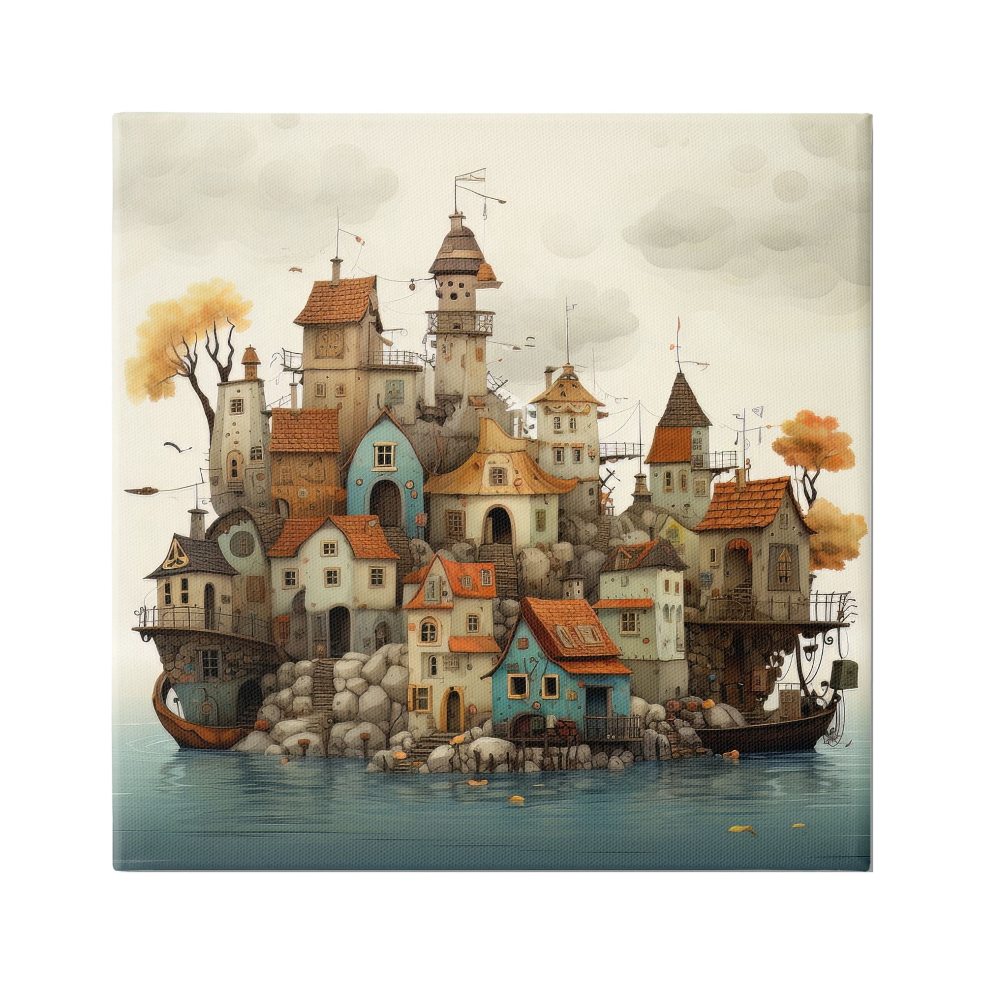 Stupell Industries Rustic Village on Water Travel & Places Painting Gallery Wrapped Canvas Art Print Wall Art, 30 x 30