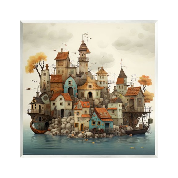 Stupell Industries Rustic Village on Water Travel & Places Painting Unframed Art Print Wall Art, 12 x 12