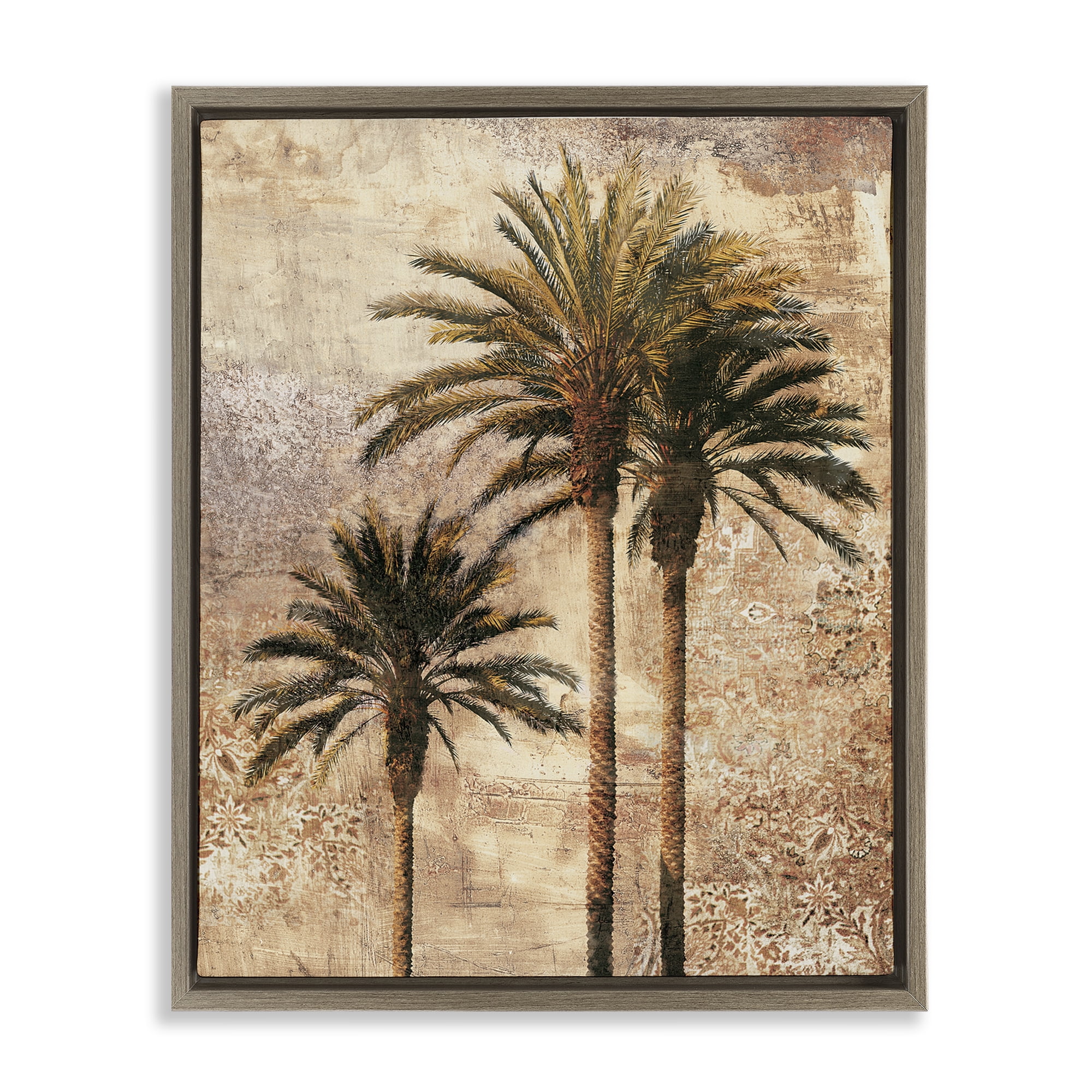 Stupell Industries Rustic Vintage Palms Plants & Flowers Painting Brown Floater Framed Canvas Art Print Wall Art, 25 x 31