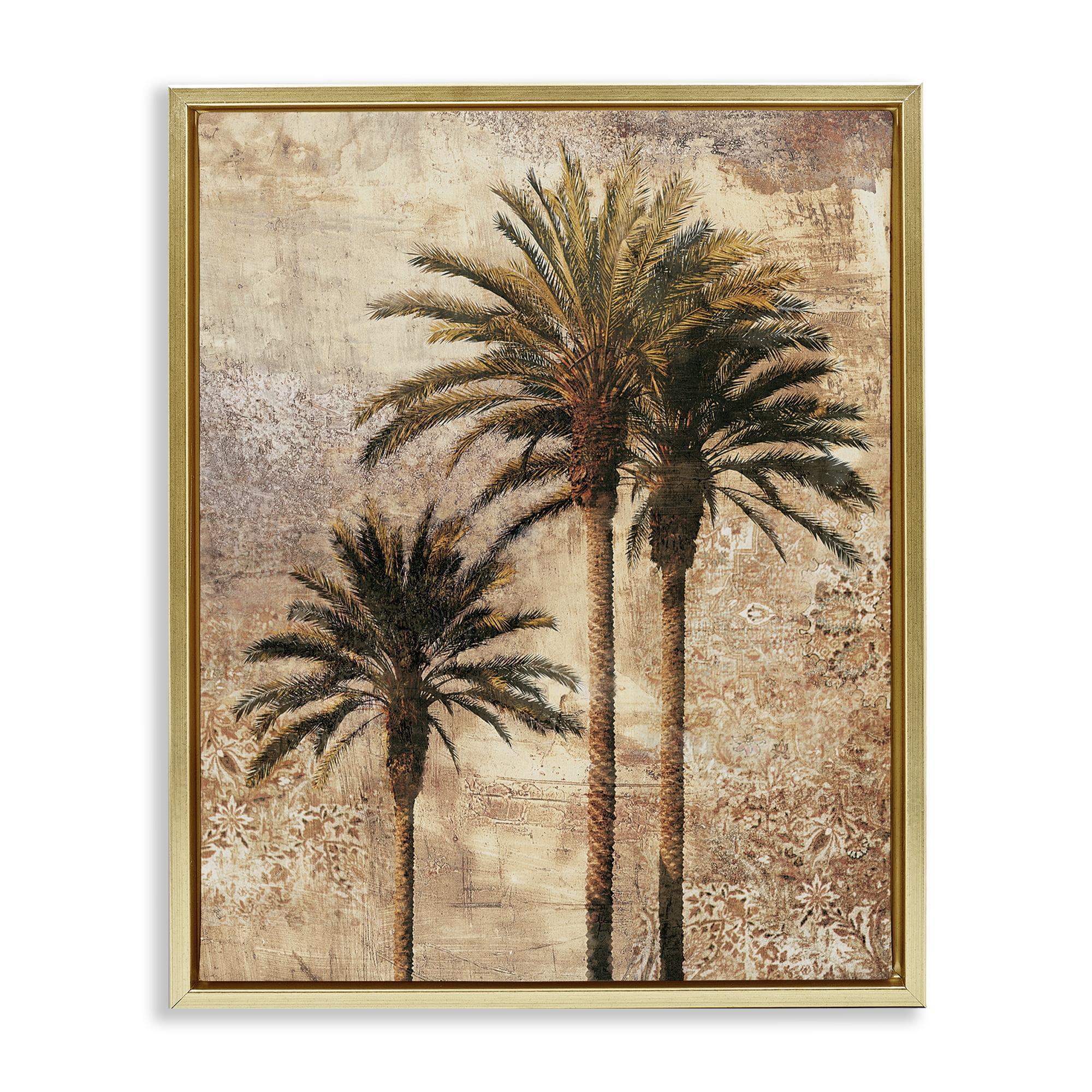 Stupell Industries Rustic Vintage Palms Plants & Flowers Painting Gold Floater Framed Canvas Art Print Wall Art, 17 x 21