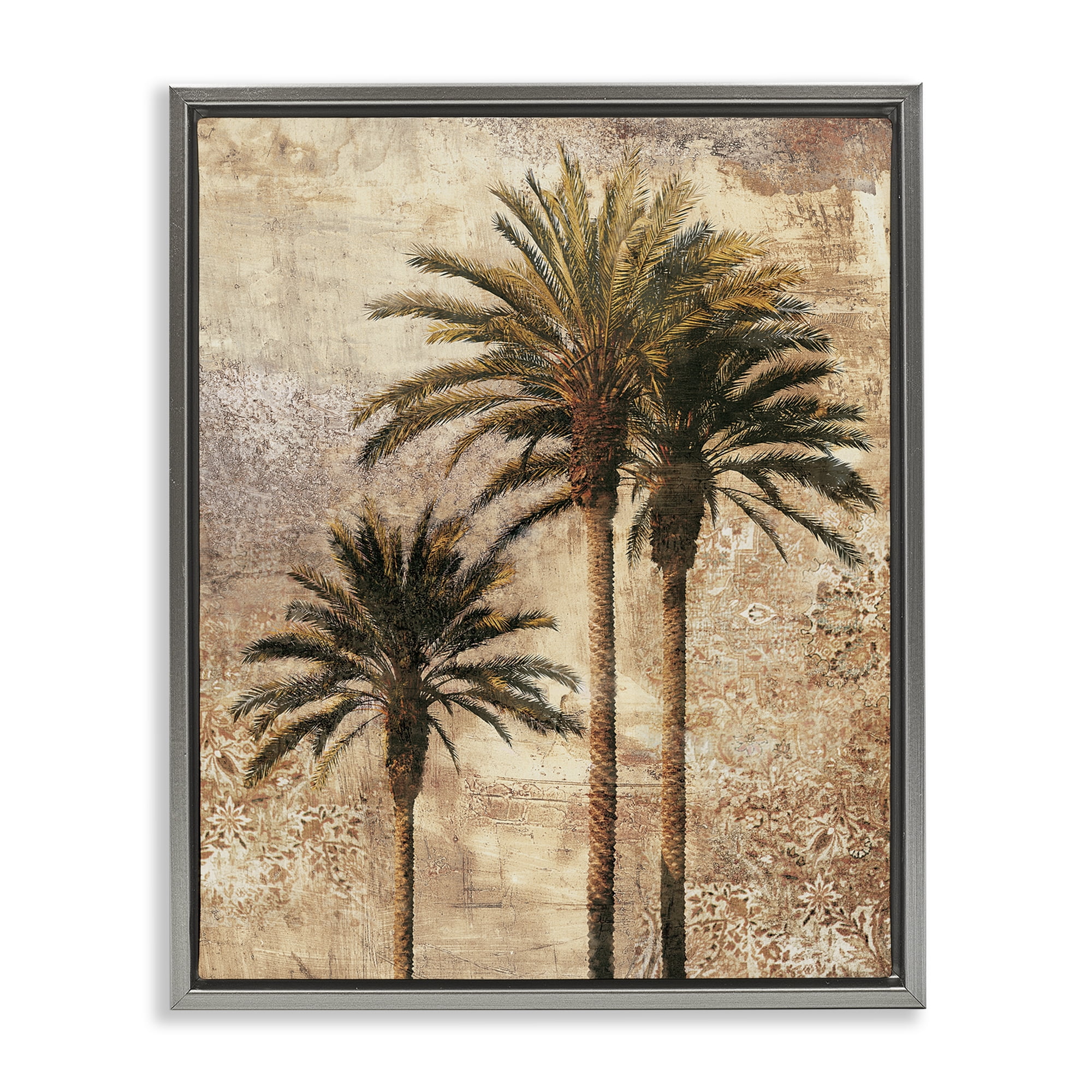 Stupell Industries Rustic Vintage Palms Plants & Flowers Painting Gray Floater Framed Canvas Art Print Wall Art, 25 x 31