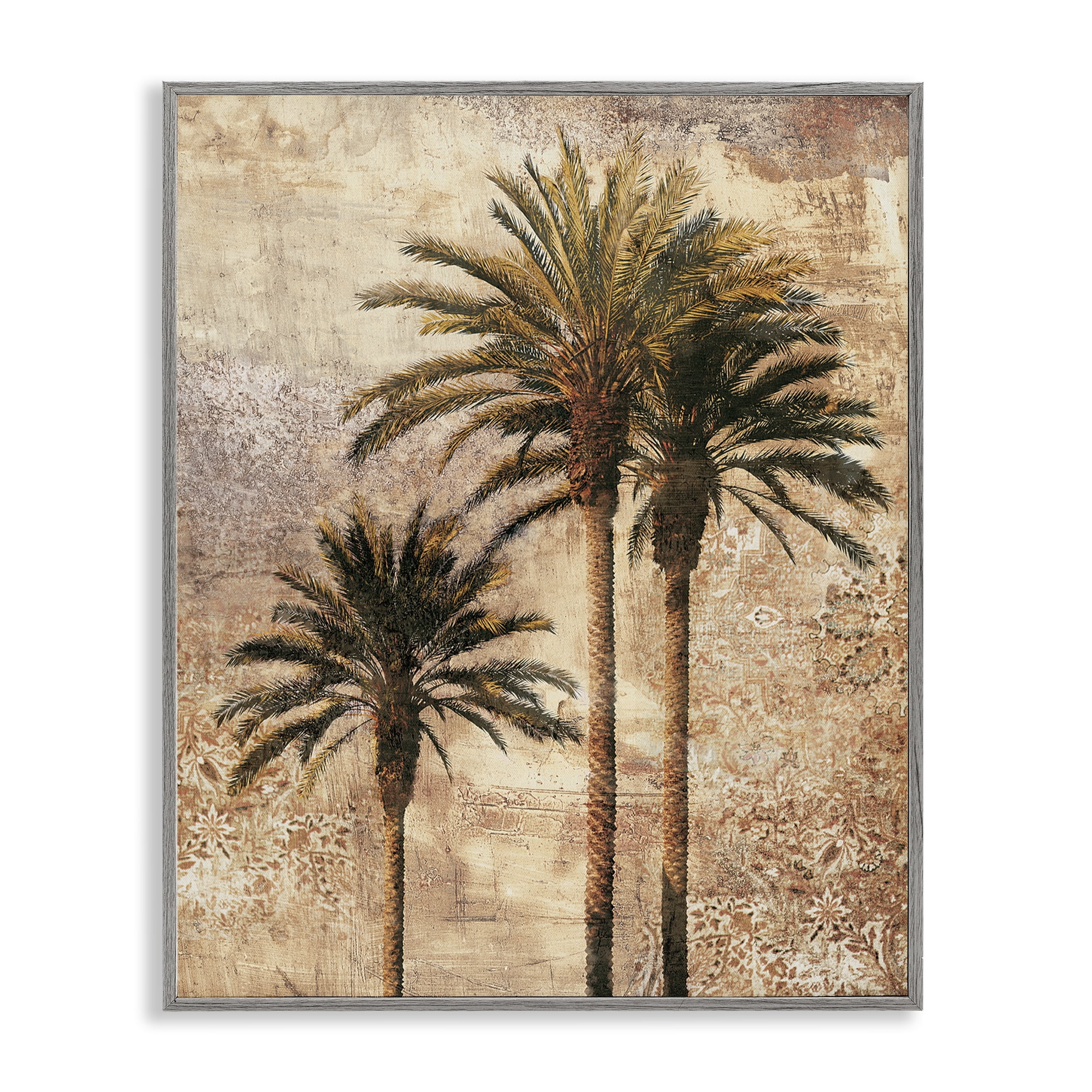 Stupell Industries Rustic Vintage Palms Plants & Flowers Painting Gray Framed Art Print Wall Art, 16 x 20