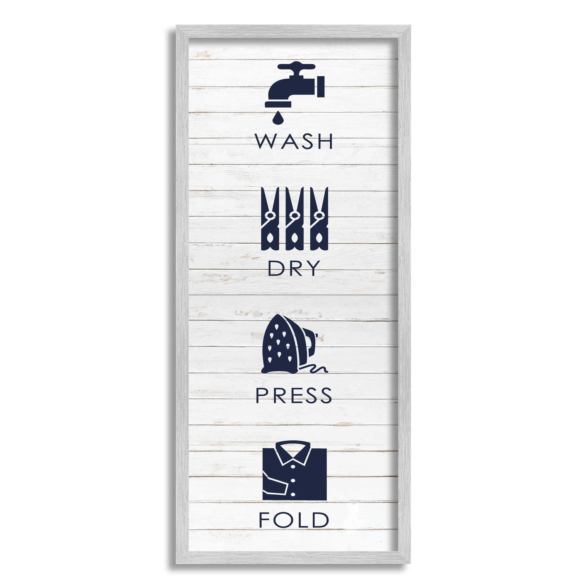 Stupell Industries Rustic Wash Dry Press Fold Laundry Text Quote Framed Wall Art, 10 x 24, Design by Melody Hogan