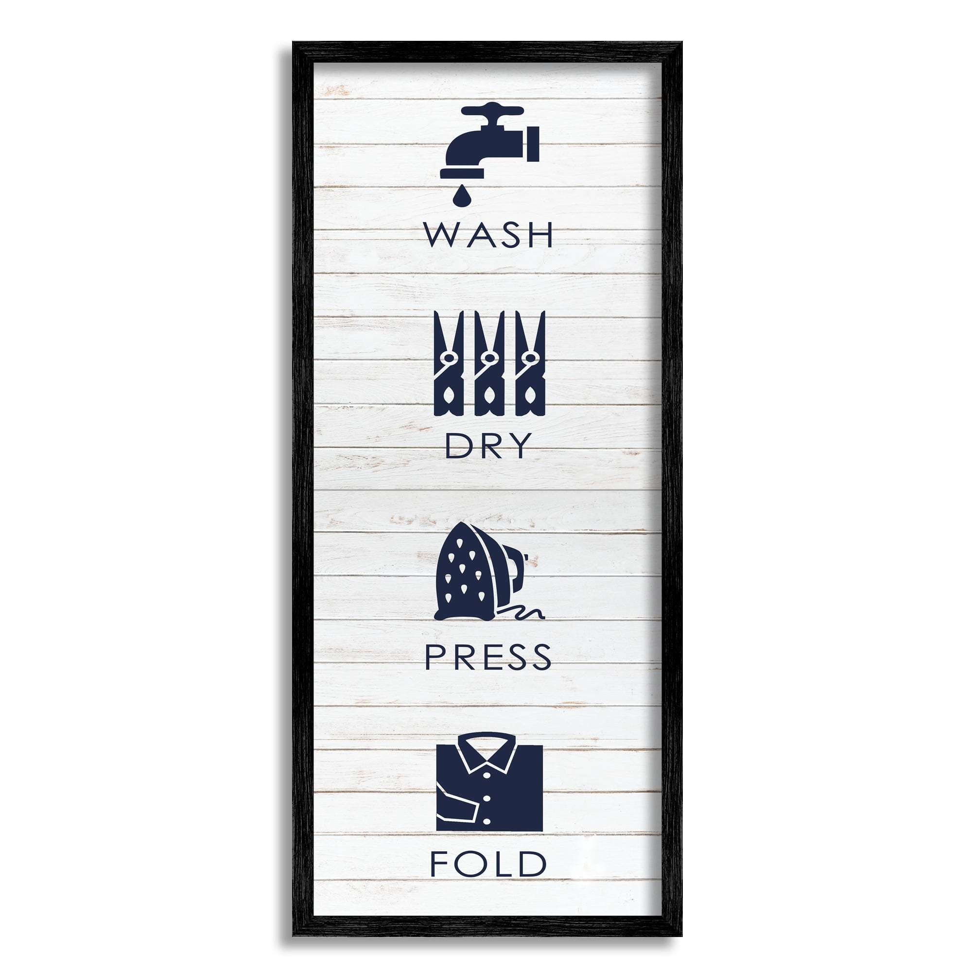Stupell Industries Rustic Wash Dry Press Fold Laundry Text Quote Framed Wall Art, 10 x 24, Design by Melody Hogan