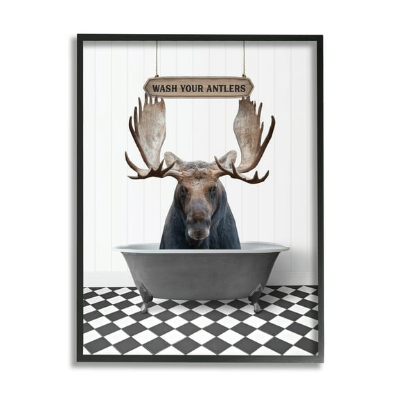 Stupell Industries Rustic Wash Your Antlers Animals & Insects Painting Black Framed Art Print Wall Art, 11 x 14
