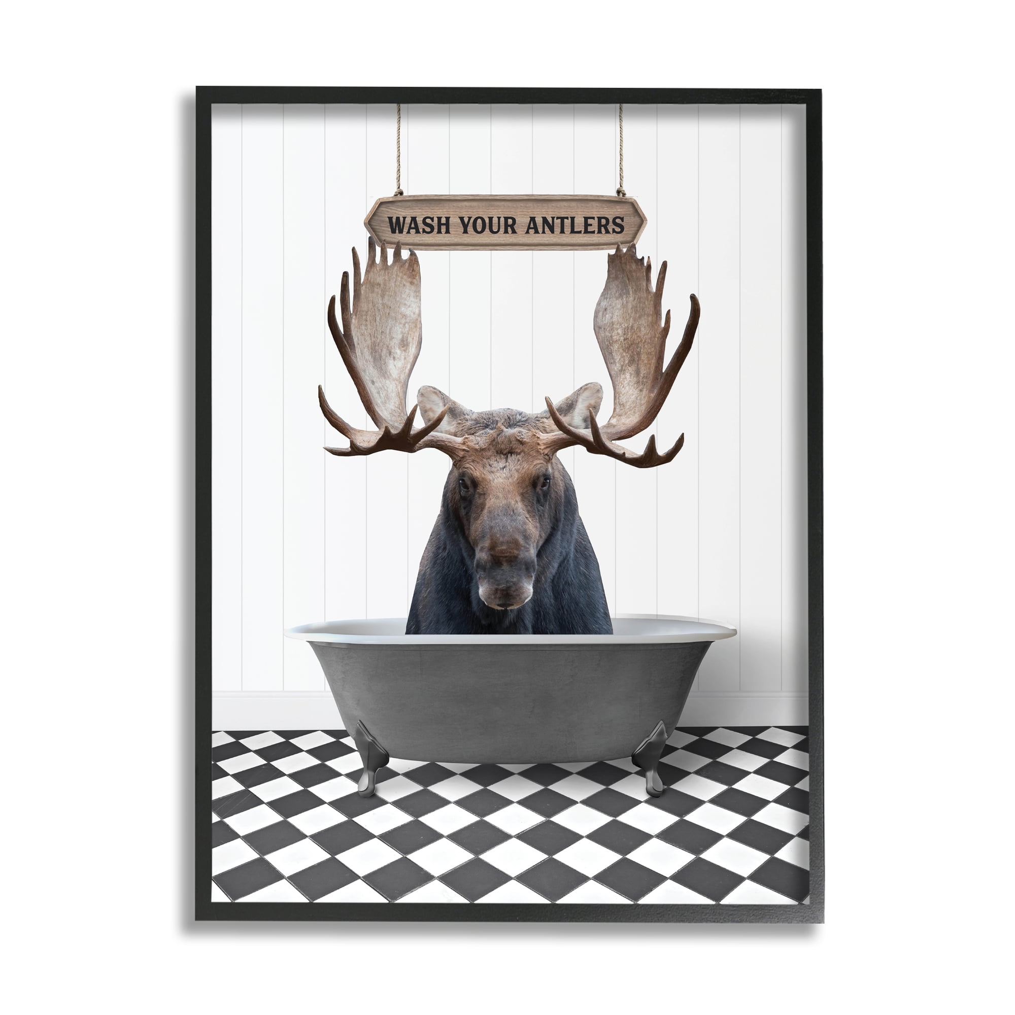 Stupell Industries Rustic Wash Your Antlers Animals & Insects Painting Black Framed Art Print Wall Art, 16 x 20