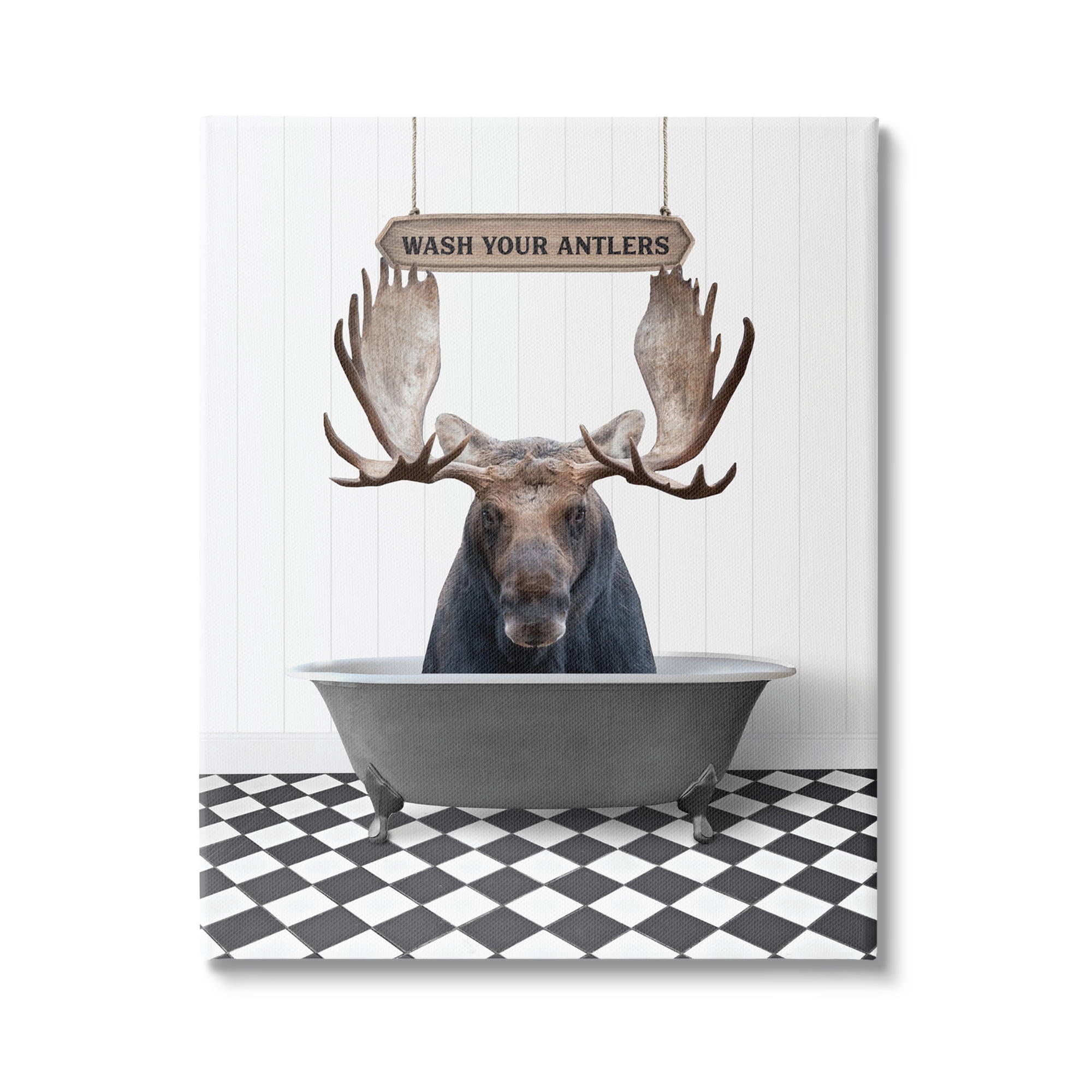Stupell Industries Rustic Wash Your Antlers Animals & Insects Painting Gallery Wrapped Canvas Print Wall Art, 16 x 20