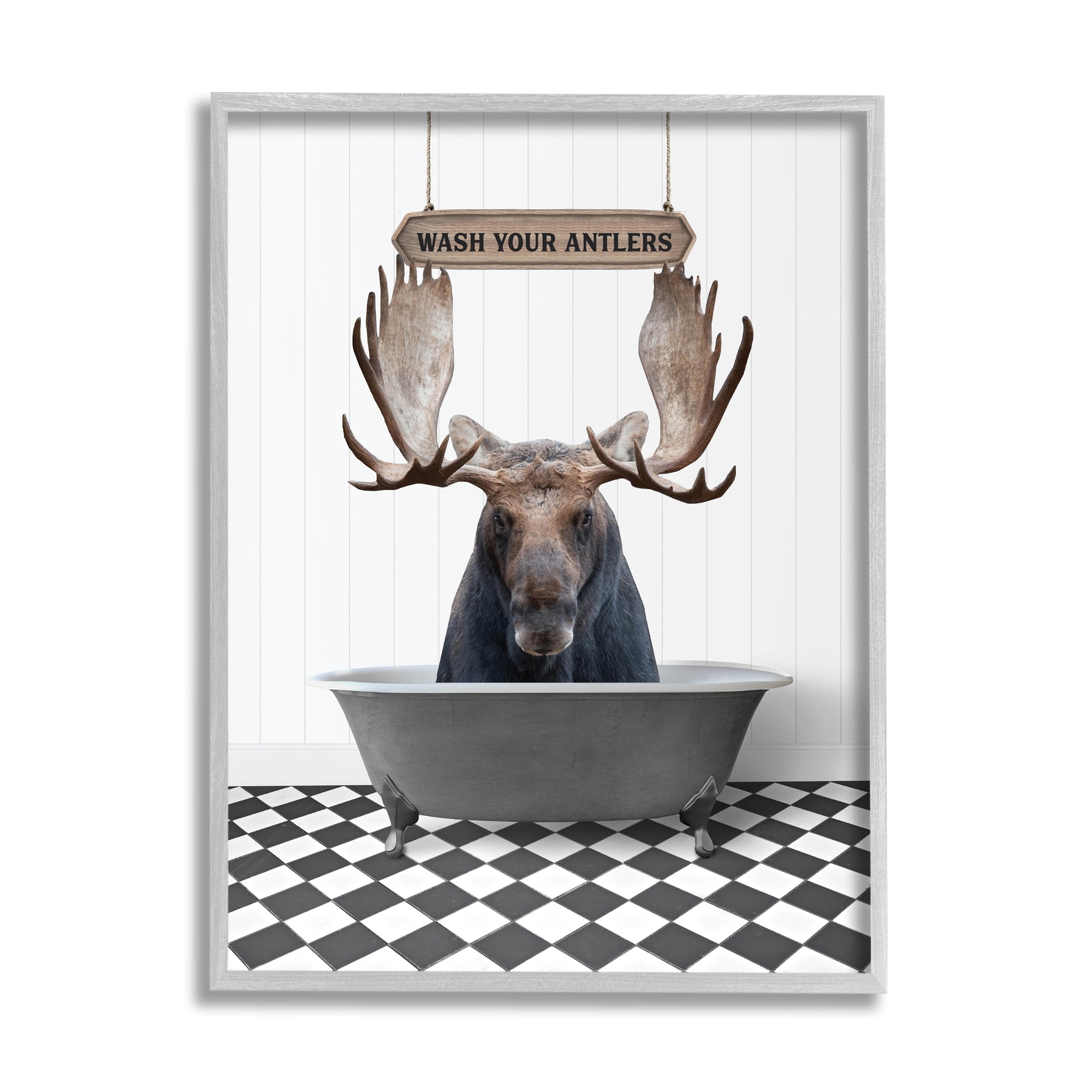 Stupell Industries Rustic Wash Your Antlers Animals & Insects Painting Gray Framed Art Print Wall Art, 11 x 14