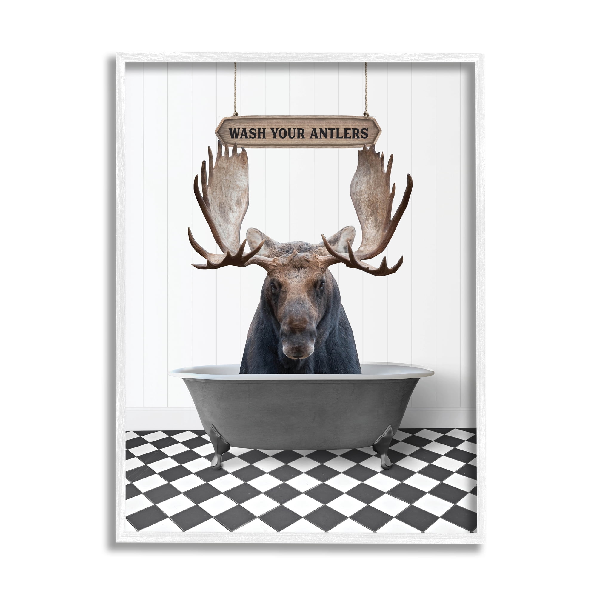 Stupell Industries Rustic Wash Your Antlers Animals & Insects Painting White Framed Art Print Wall Art, 11 x 14