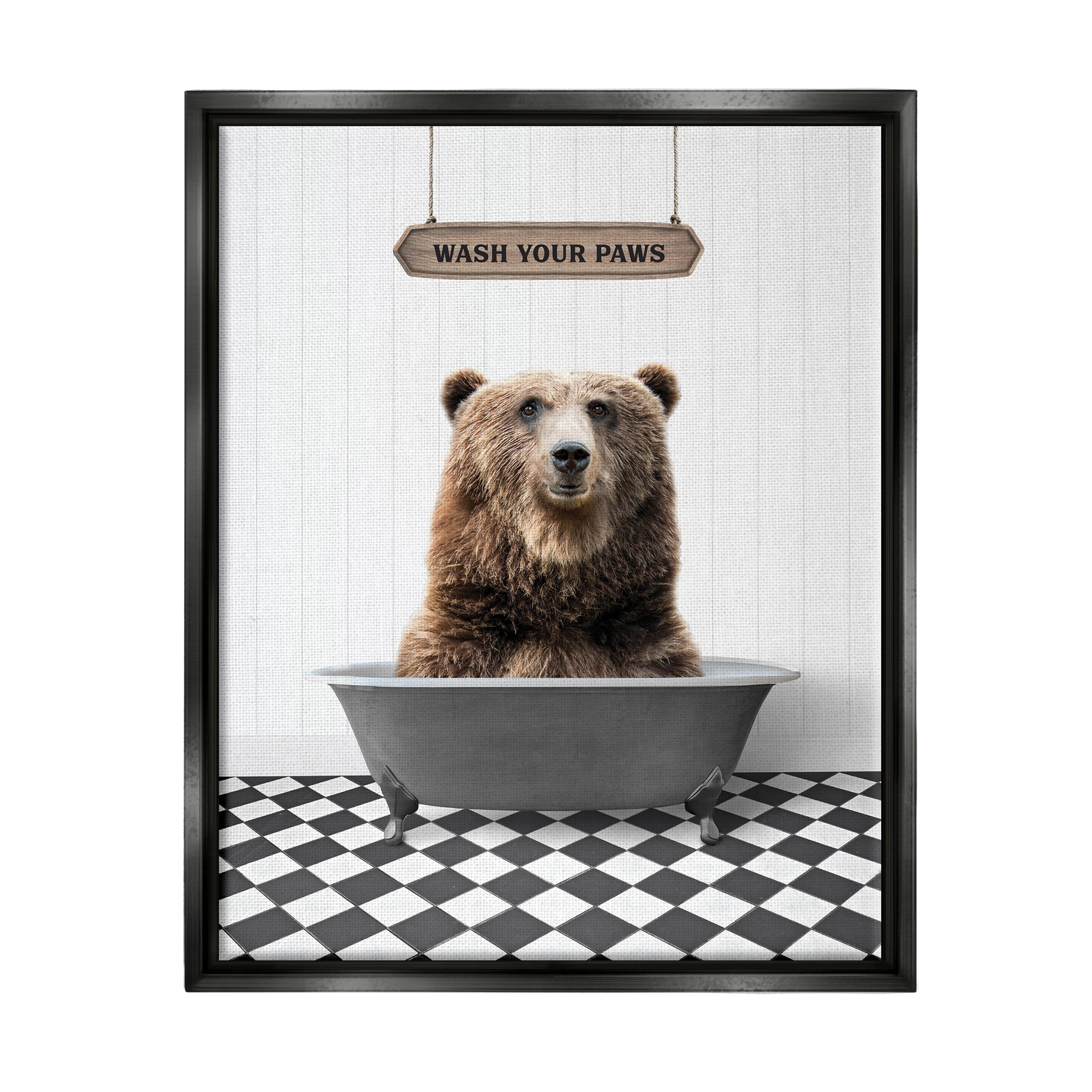 Stupell Industries Rustic Wash Your Paws Animals & Insects Painting Black Floater Framed Art Print Wall Art, 25 x 31