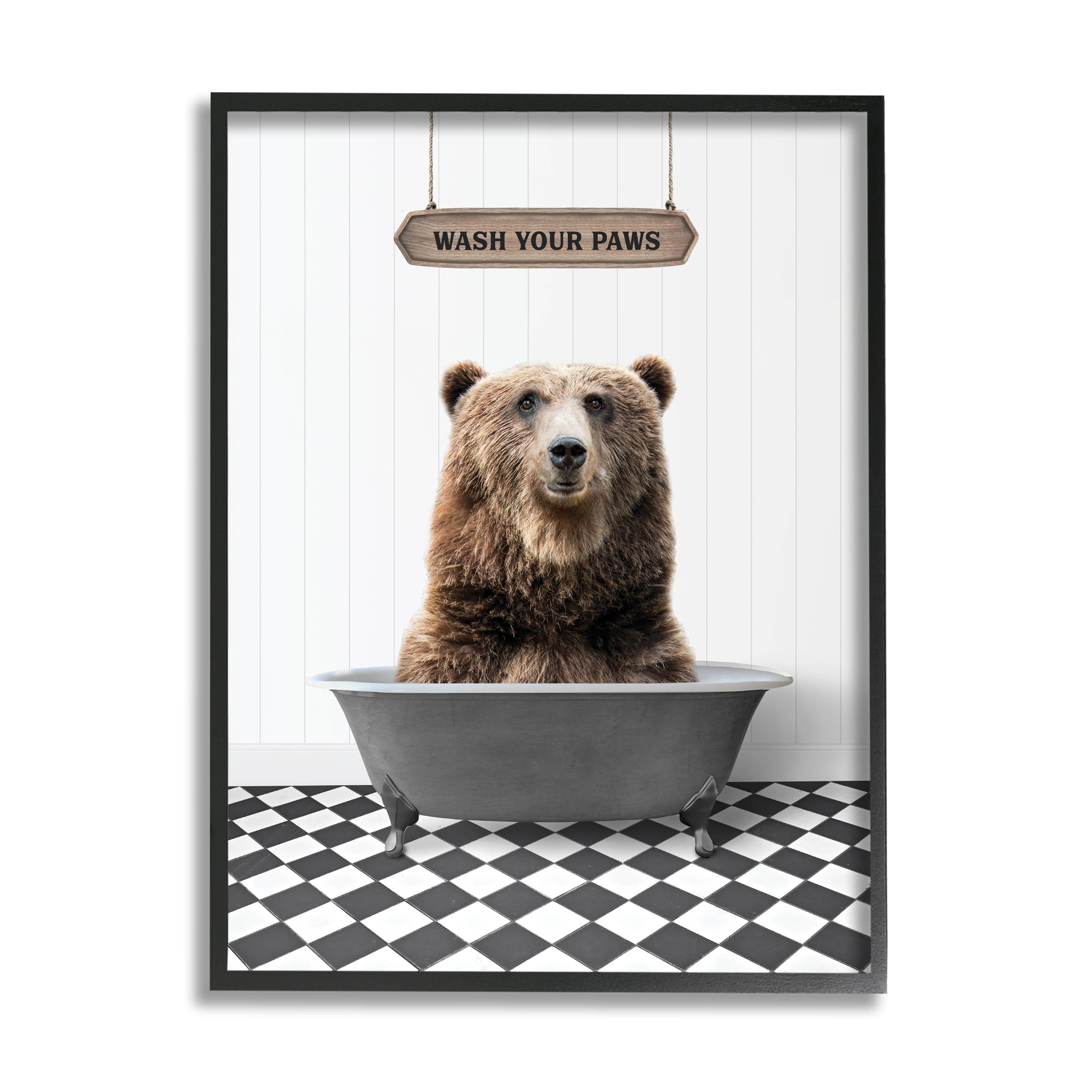 Stupell Industries Rustic Wash Your Paws Animals & Insects Painting Black Framed Art Print Wall Art, 24 x 30