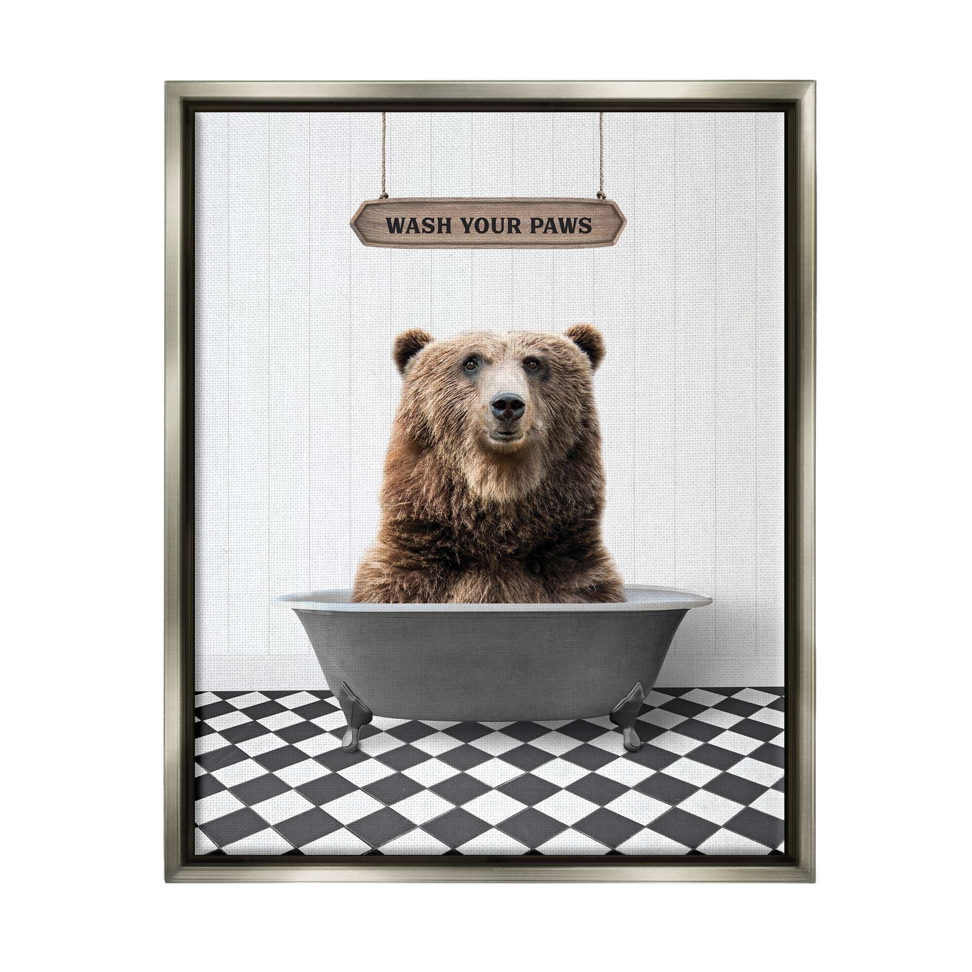 Stupell Industries Rustic Wash Your Paws Animals & Insects Painting Gray Floater Framed Art Print Wall Art, 17 x 21