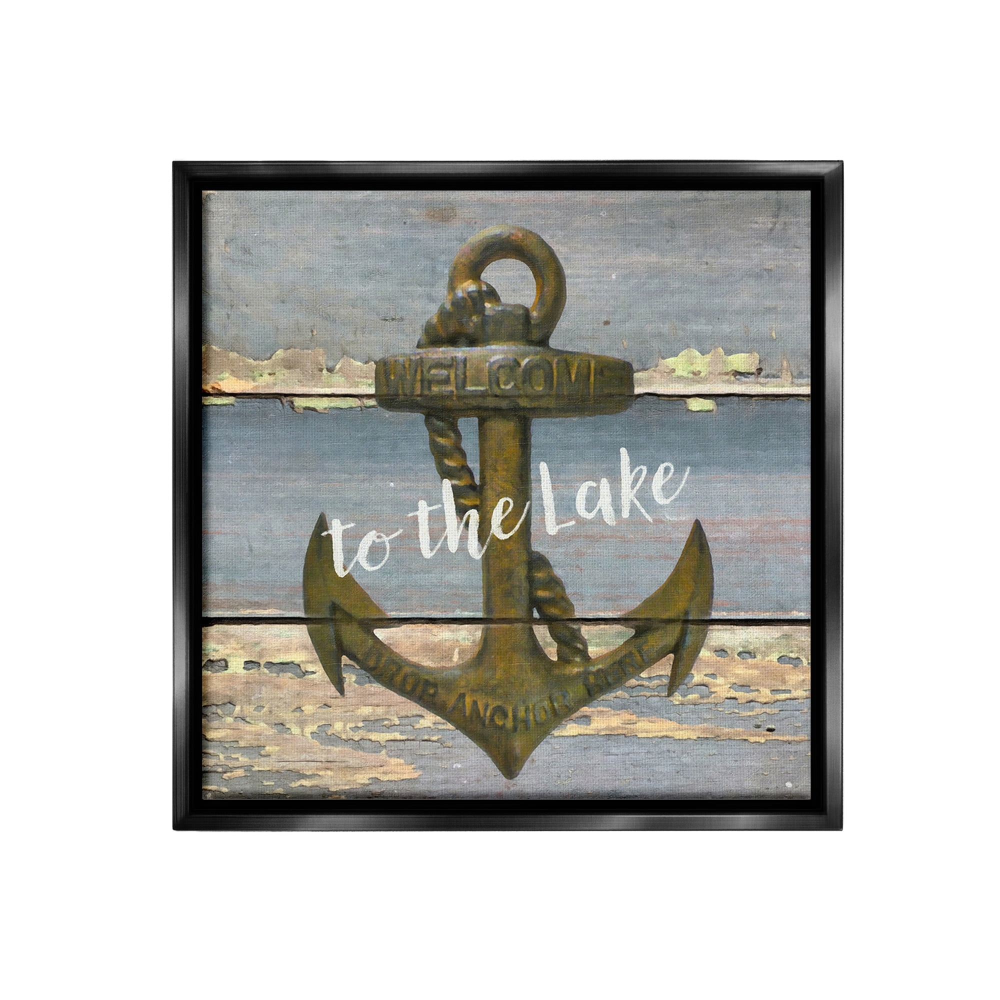 Stupell Industries Rustic Welcome Anchor Nature Painting Black Floater Framed Canvas Art Print Wall Art, 25 x 25