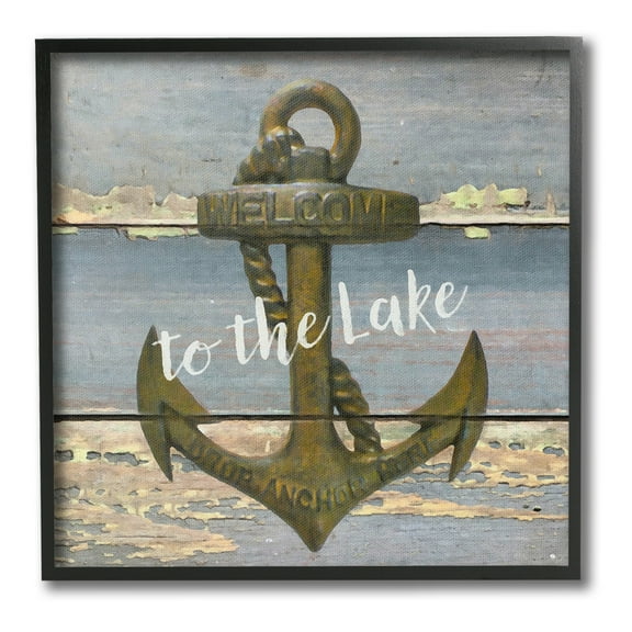 Stupell Industries Rustic Welcome Anchor Nature Painting Black Framed Art Print Wall Art, 12 x 12