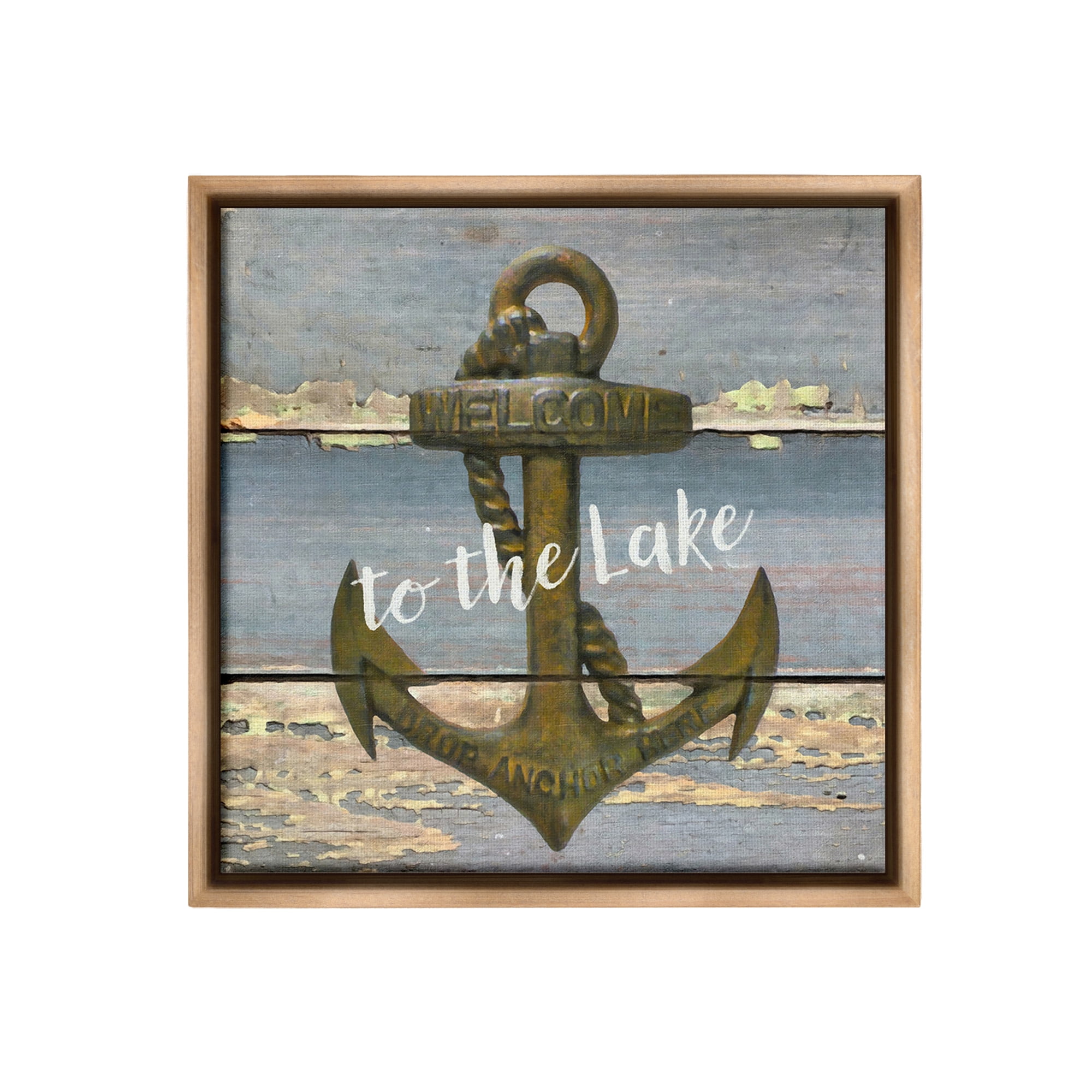 Stupell Industries Rustic Welcome Anchor Nature Painting Brown Floater Framed Canvas Art Print Wall Art, 18 x 18