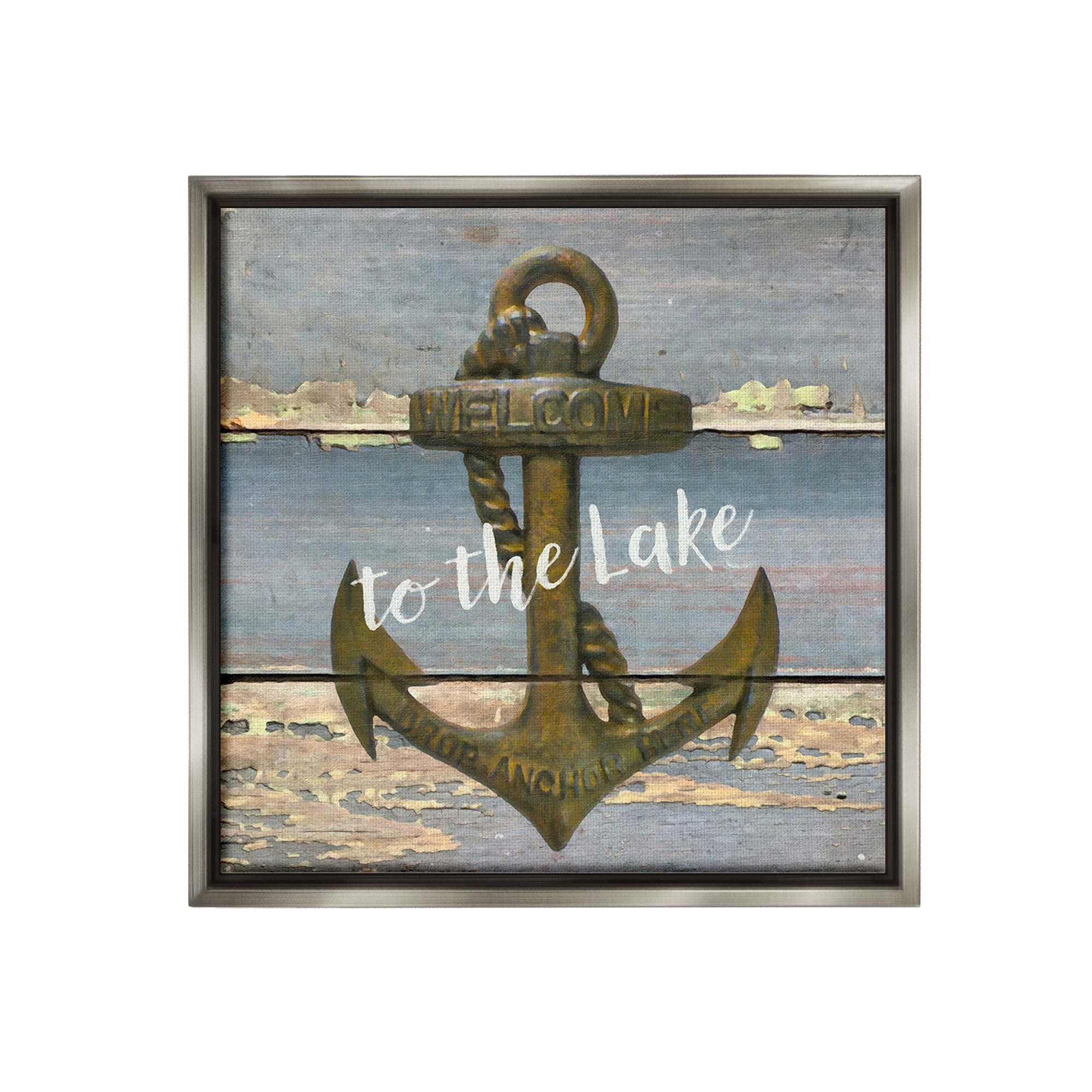 Stupell Industries Rustic Welcome Anchor Nature Painting Gray Floater Framed Canvas Art Print Wall Art, 18 x 18