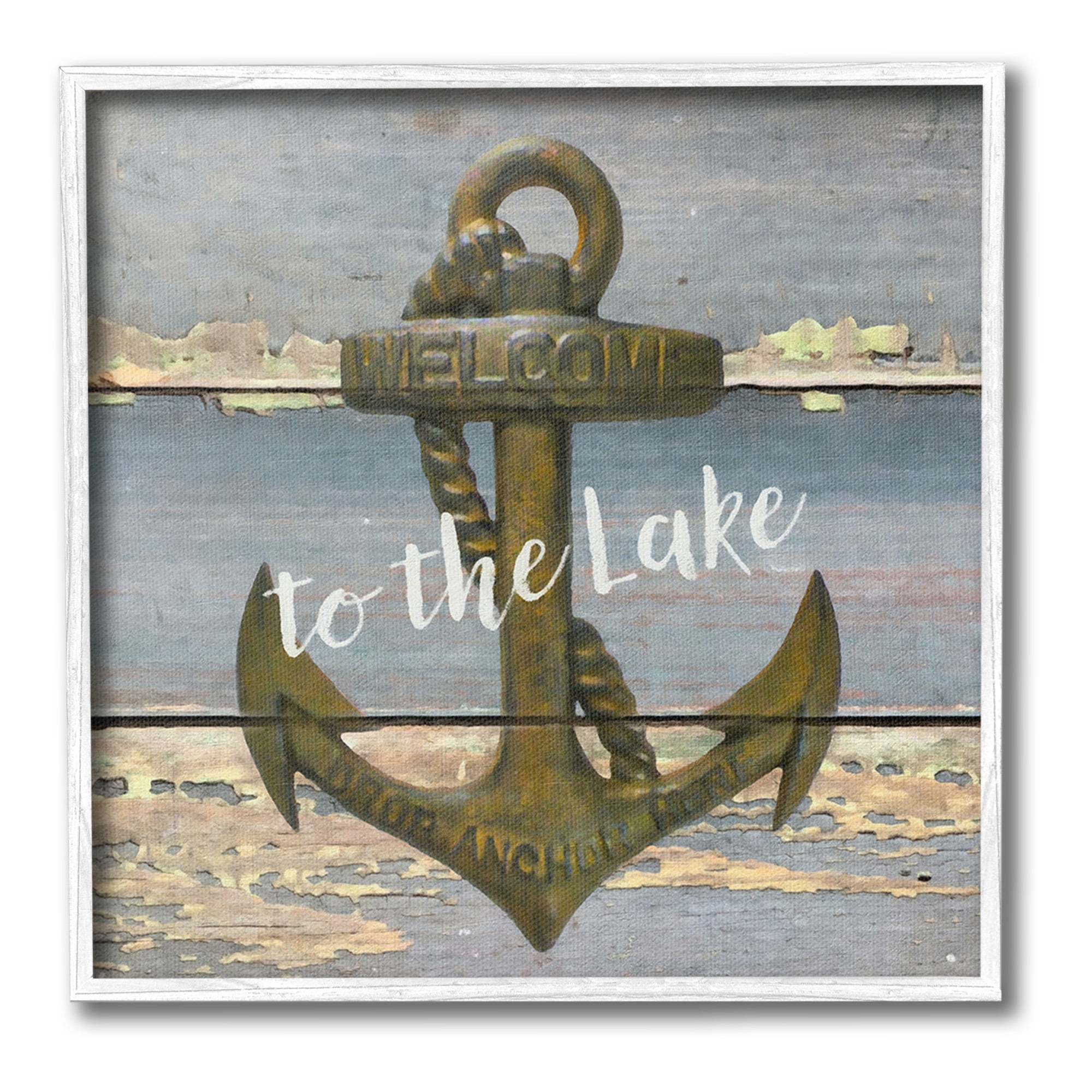 Stupell Industries Rustic Welcome Anchor Nature Painting White Framed Art Print Wall Art, 17 x 17