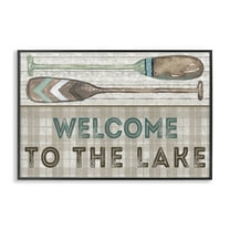 Stupell Industries Rustic Welcome Lake Oars Typography Painting Black Framed Art Print Wall Art, 18 x 12