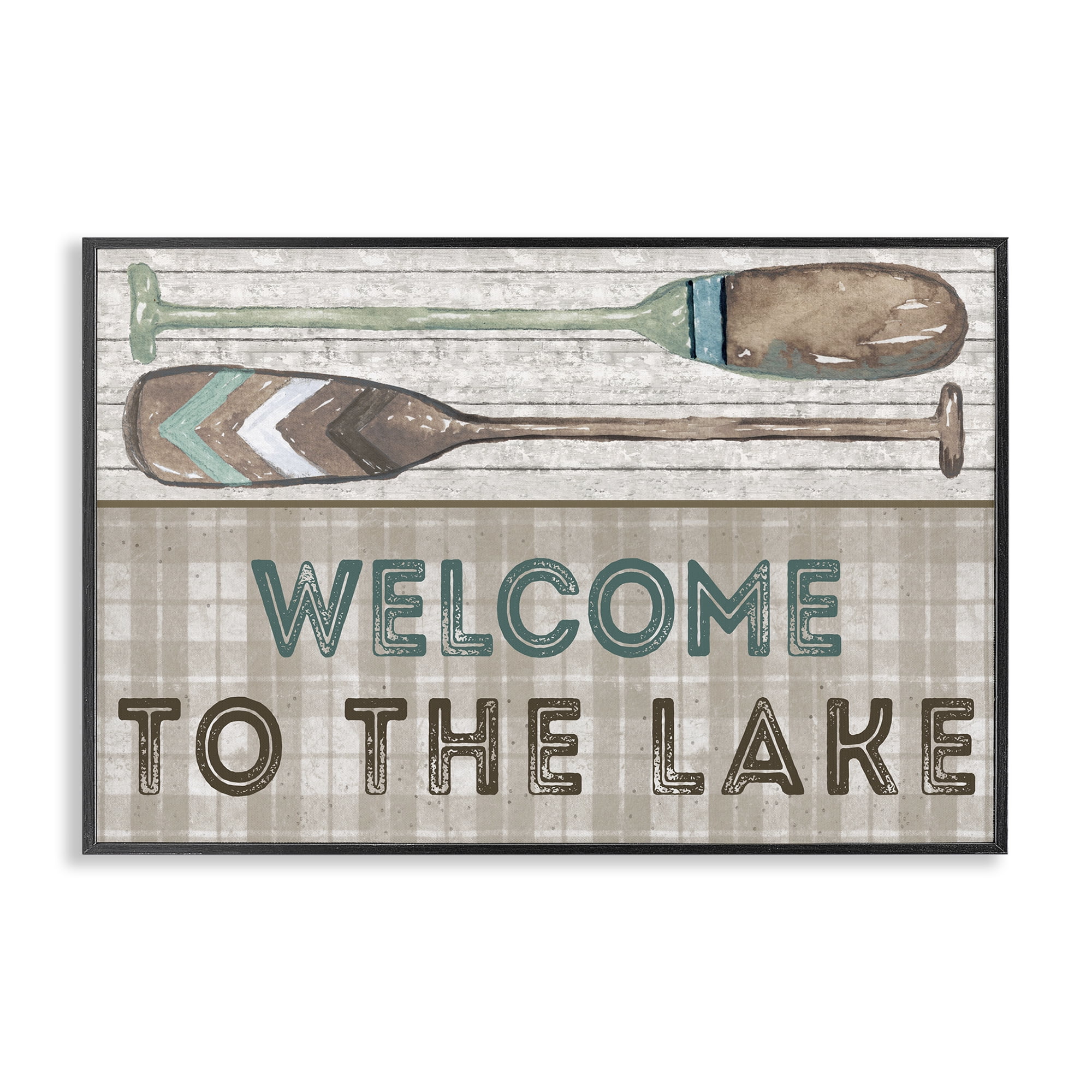 Stupell Industries Rustic Welcome Lake Oars Typography Painting Black Framed Art Print Wall Art, 30 x 20