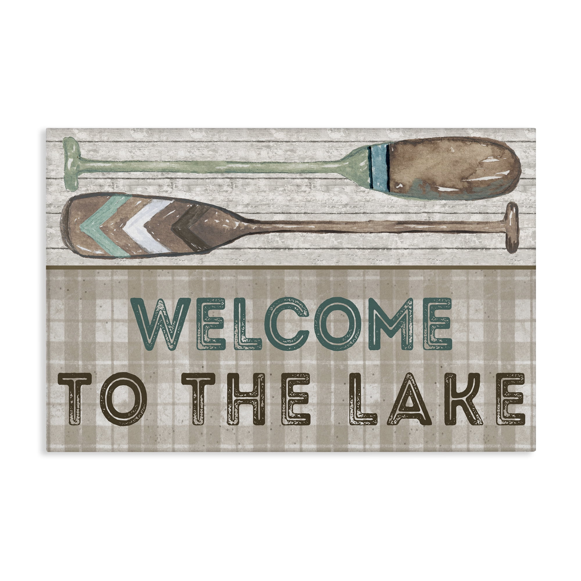 Stupell Industries Rustic Welcome Lake Oars Typography Painting Gallery Wrapped Canvas Art Print Wall Art, 24 x 16