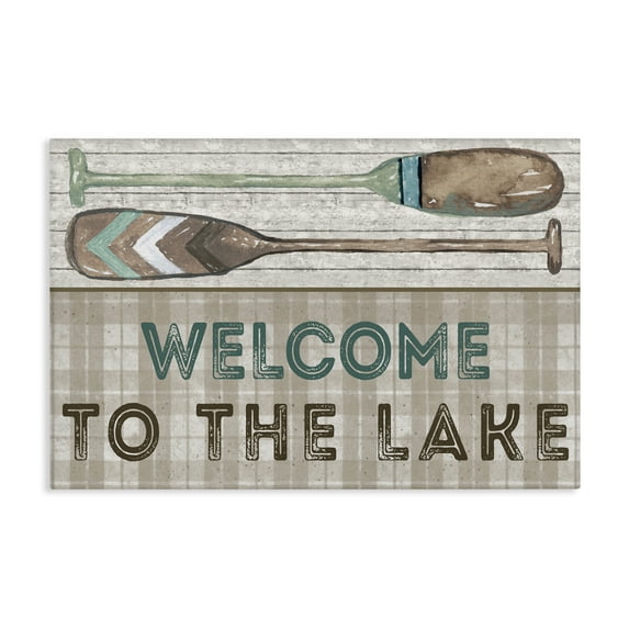 Stupell Industries Rustic Welcome Lake Oars Typography Painting Gallery Wrapped Canvas Art Print Wall Art, 36 x 24