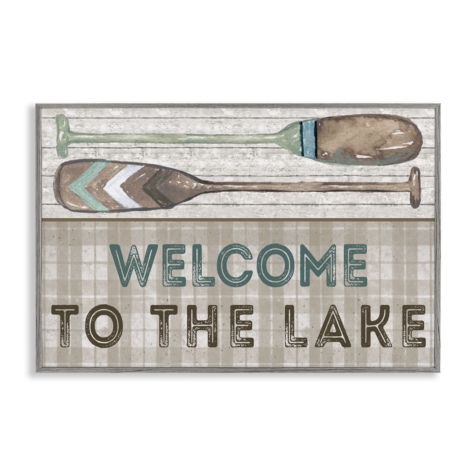 Stupell Industries Rustic Welcome Lake Oars Typography Painting Gray Framed Art Print Wall Art, 18 x 12
