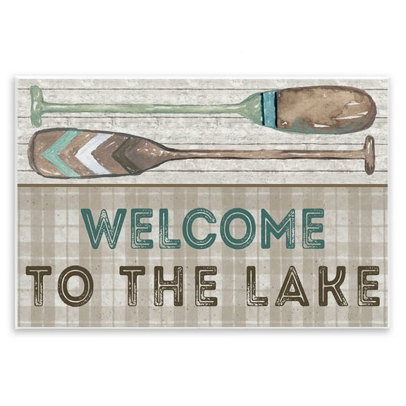 Stupell Industries Rustic Welcome Lake Oars Typography Painting Unframed Art Print Wall Art, 15 x 10