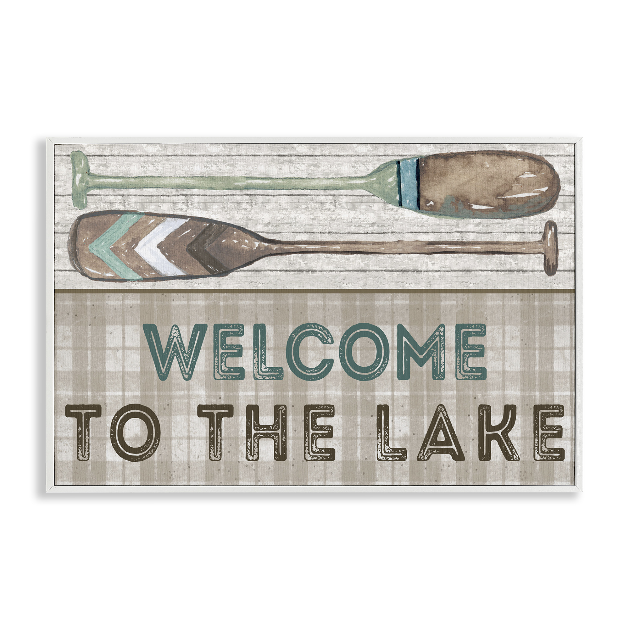 Stupell Industries Rustic Welcome Lake Oars Typography Painting White Framed Art Print Wall Art, 24 x 16
