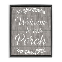 Stupell Industries Rustic Welcome Porch Text & Numbers Painting Black Floater Framed Canvas Art Print Wall Art, 17 x 21