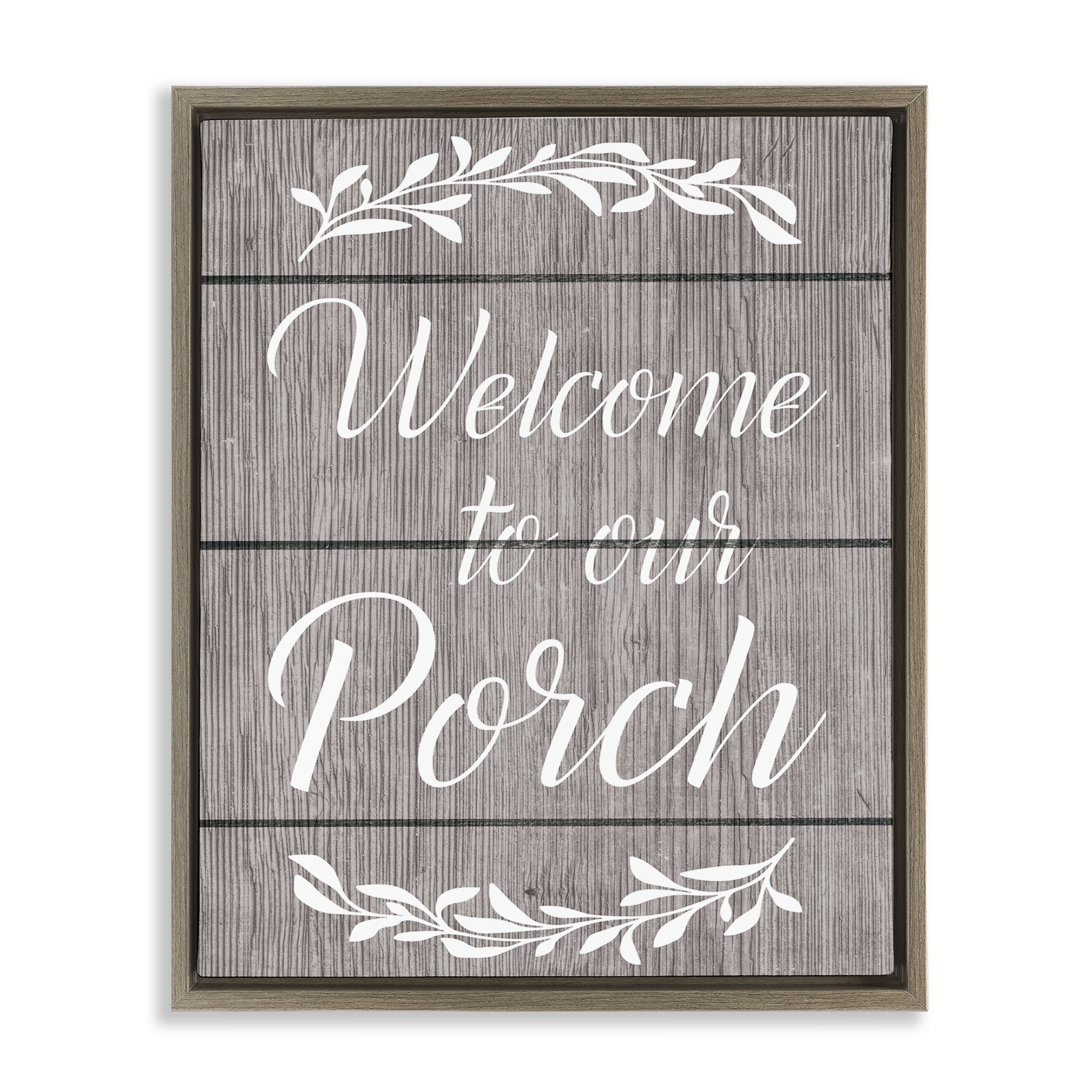 Stupell Industries Rustic Welcome Porch Text & Numbers Painting Brown Floater Framed Canvas Art Print Wall Art, 25 x 31